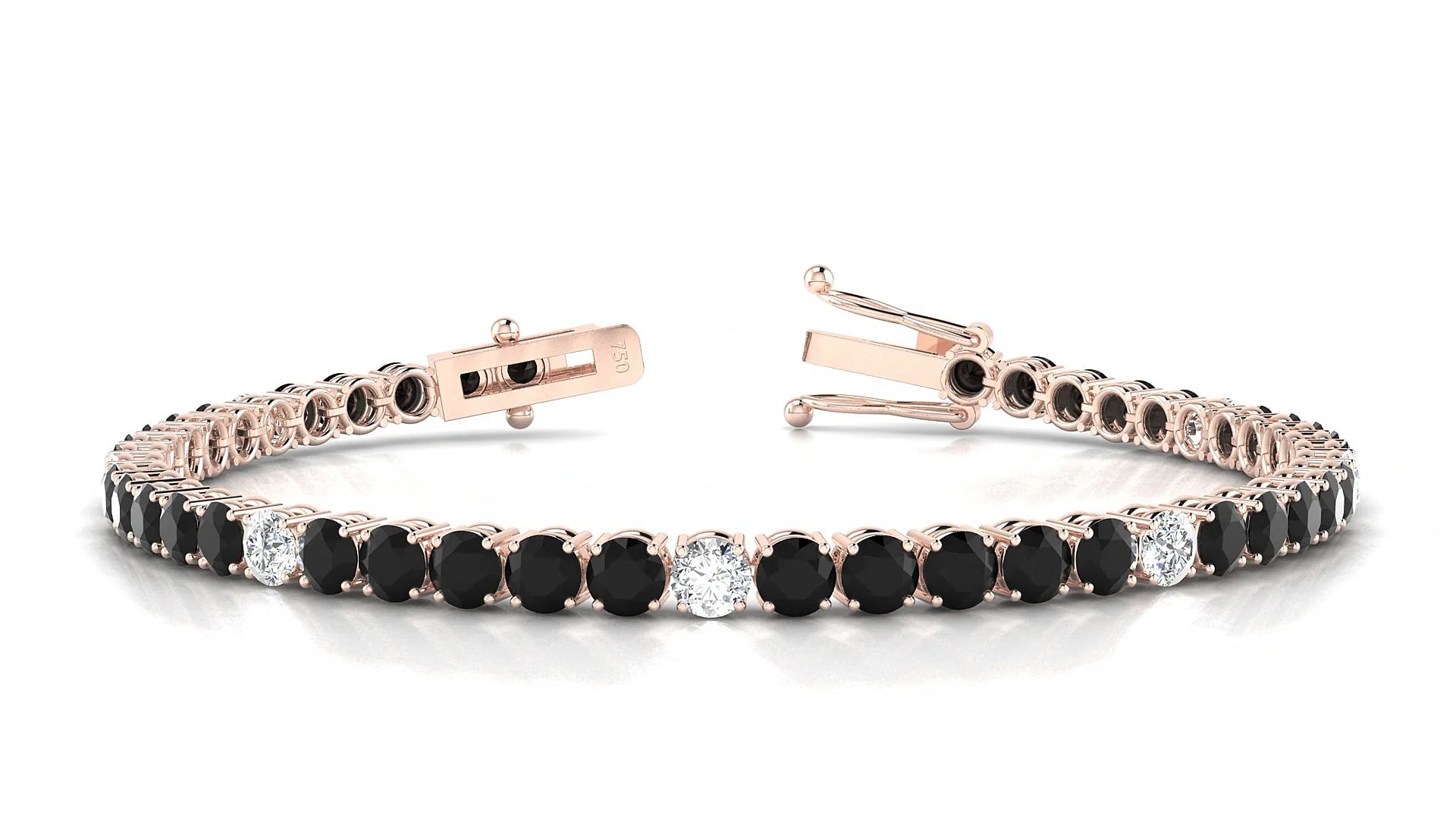 Capri 5-1 | 18k Rose Gold 3.4 mm Round Natural Black Diamond & Diamond Tennis Bracelet