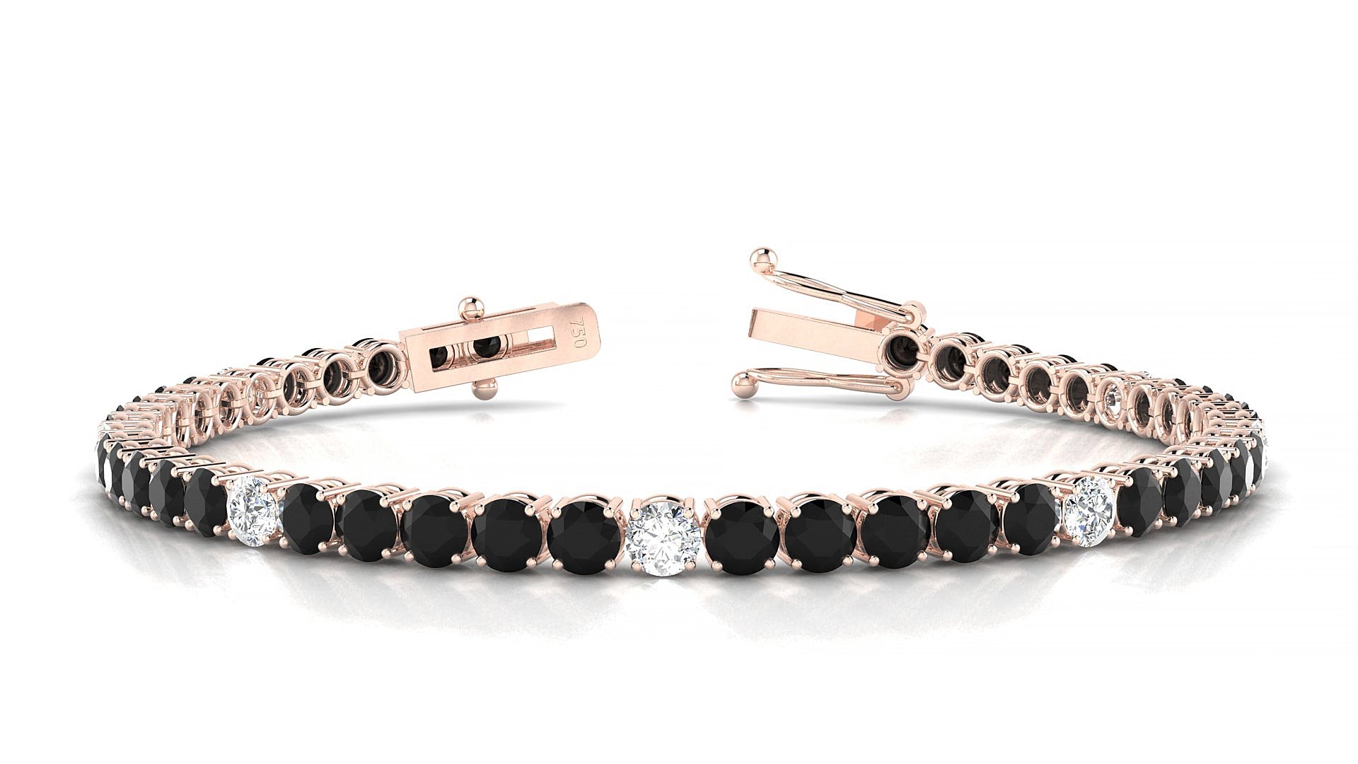 Capri 5-1 | 18k Rose Gold 3.4 mm Round Natural Black Diamond & Diamond 15 cm Tennis Bracelet