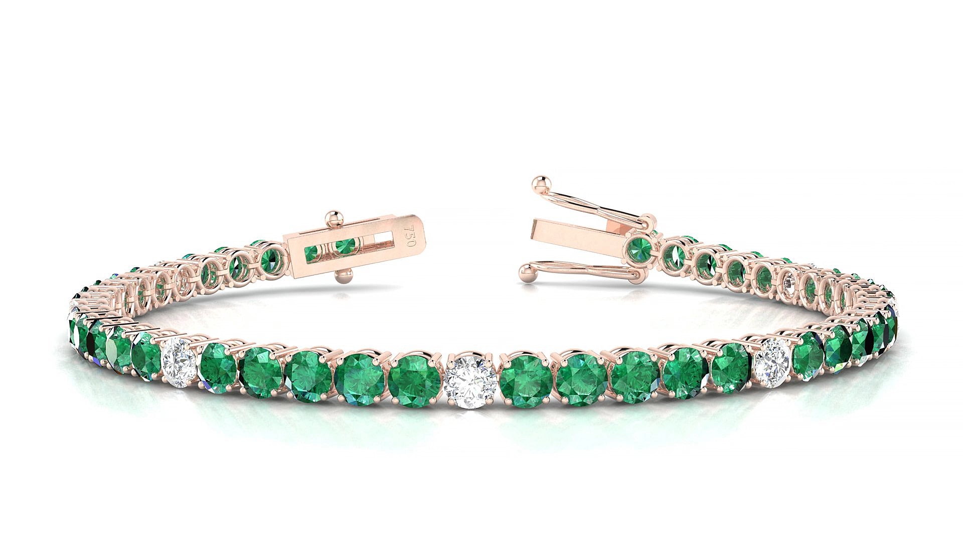 Capri 5-1 | 18k Rose Gold 3.4 mm Round Natural Emerald & Diamond 15 cm Tennis Bracelet
