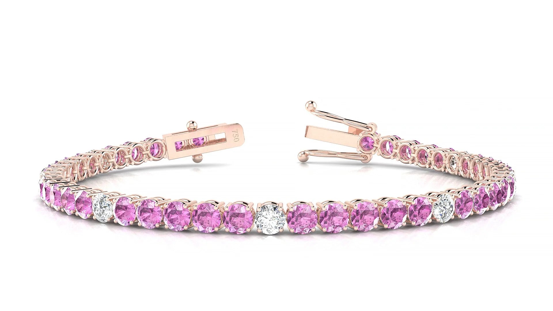 Capri 5-1 | 18k Rose Gold 3.4 mm Round Natural Pink Sapphire & Diamond Tennis Bracelet