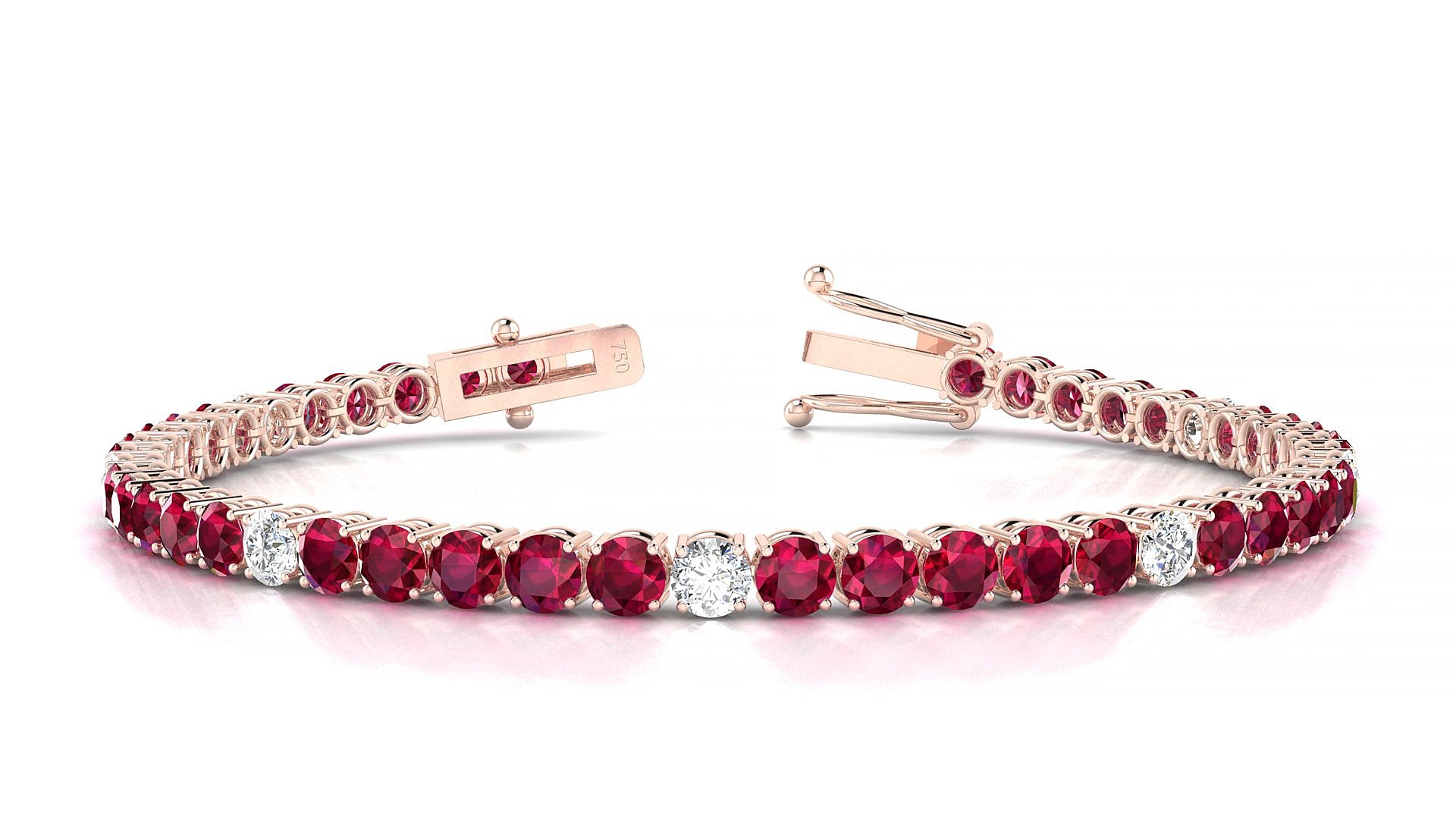 Capri 5-1 | 18k Rose Gold 3.4 mm Round Natural Ruby & Diamond 20 cm Tennis Bracelet