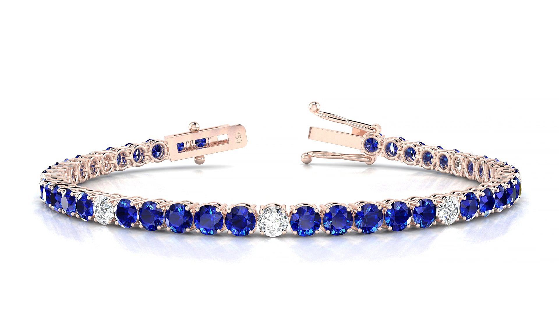 Capri 5-1 | 18k Rose Gold 3.4 mm Round Natural Sapphire & Diamond 16 cm Tennis Bracelet
