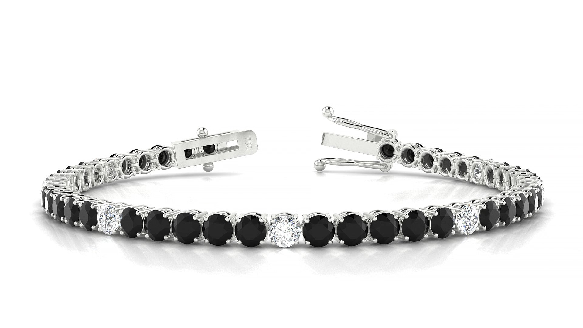 Capri 5-1 | 18k White Gold 3.4 mm Round Natural Black Diamond & Diamond 15 cm Tennis Bracelet