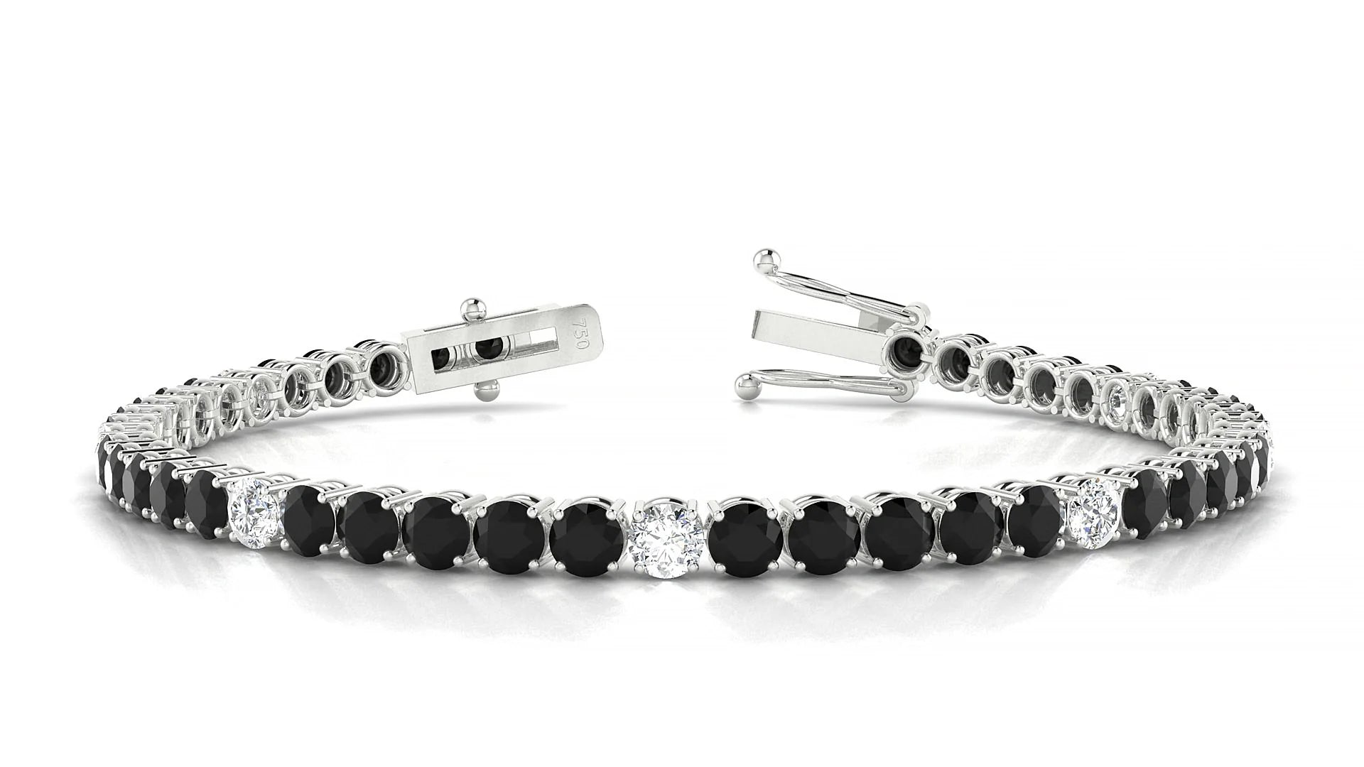 Capri 5-1 | 18k White Gold 3.4 mm Round Natural Black Diamond & Diamond Tennis Bracelet