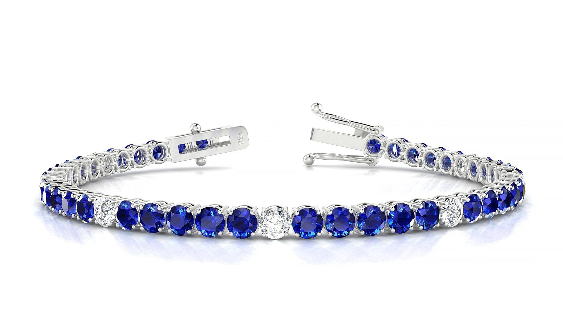 Capri 5-1 | 18k White Gold 3.4 mm Round Natural Sapphire & Diamond 15 cm Tennis Bracelet