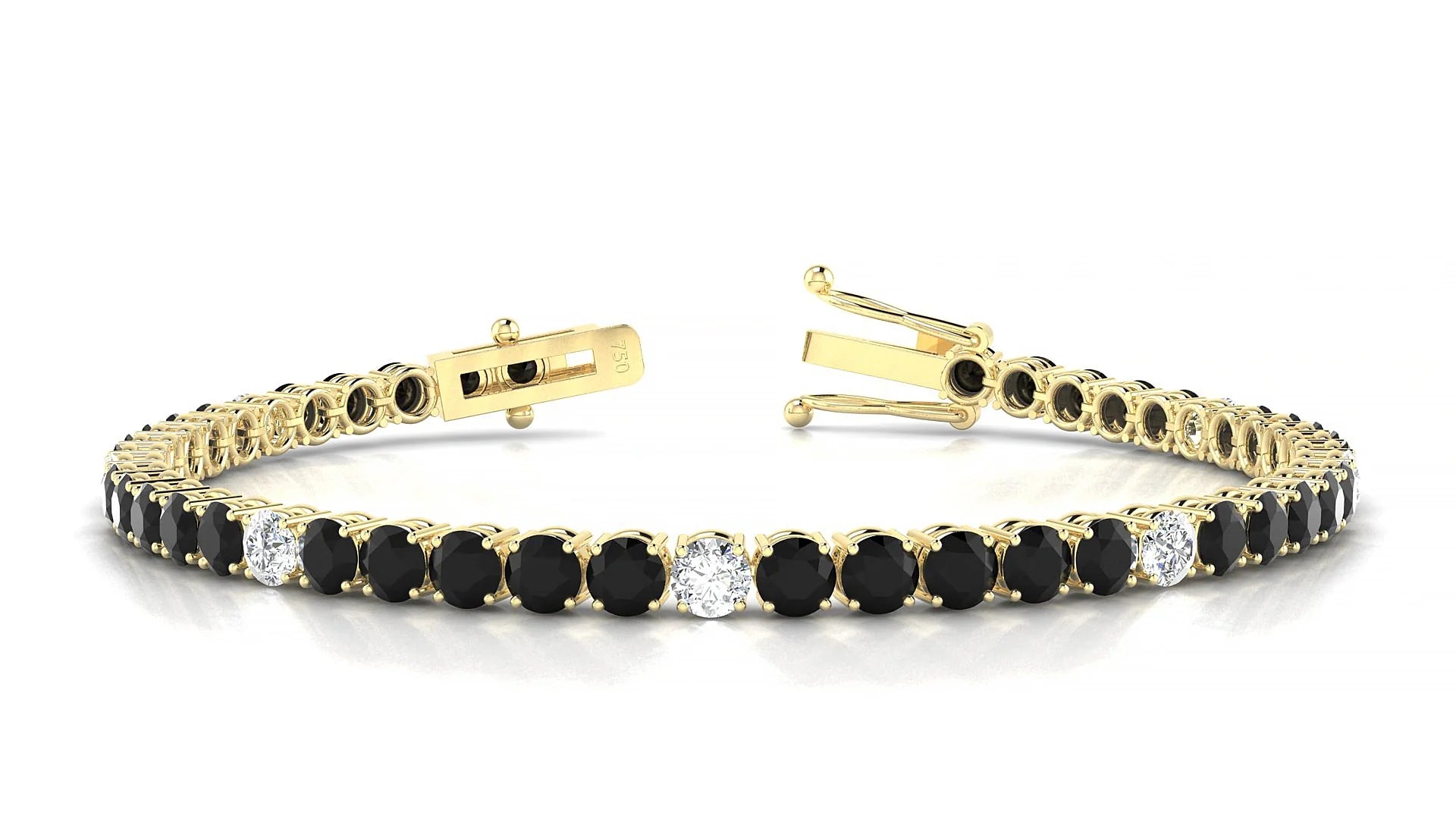 Capri 5-1 | 18k Yellow Gold 3.4 mm Round Natural Black Diamond & Diamond Tennis Bracelet