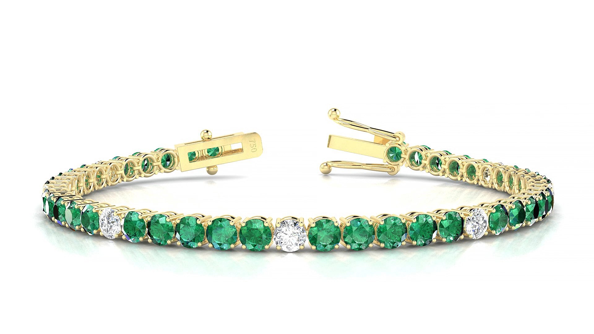 Capri 5-1 | 18k Yellow Gold 3.4 mm Round Natural Emerald & Diamond 16 cm Tennis Bracelet