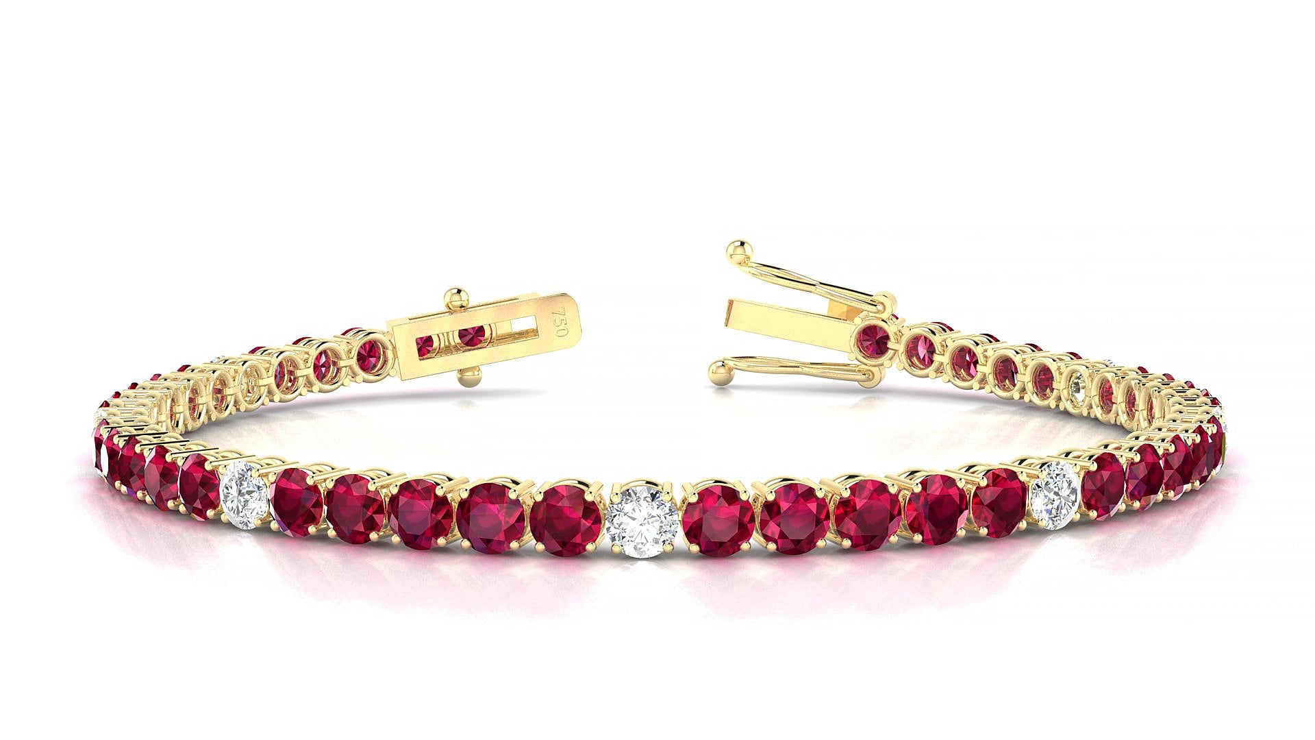 Capri 5-1 | 18k Yellow Gold 3.4 mm Round Natural Ruby & Diamond 20 cm Tennis Bracelet