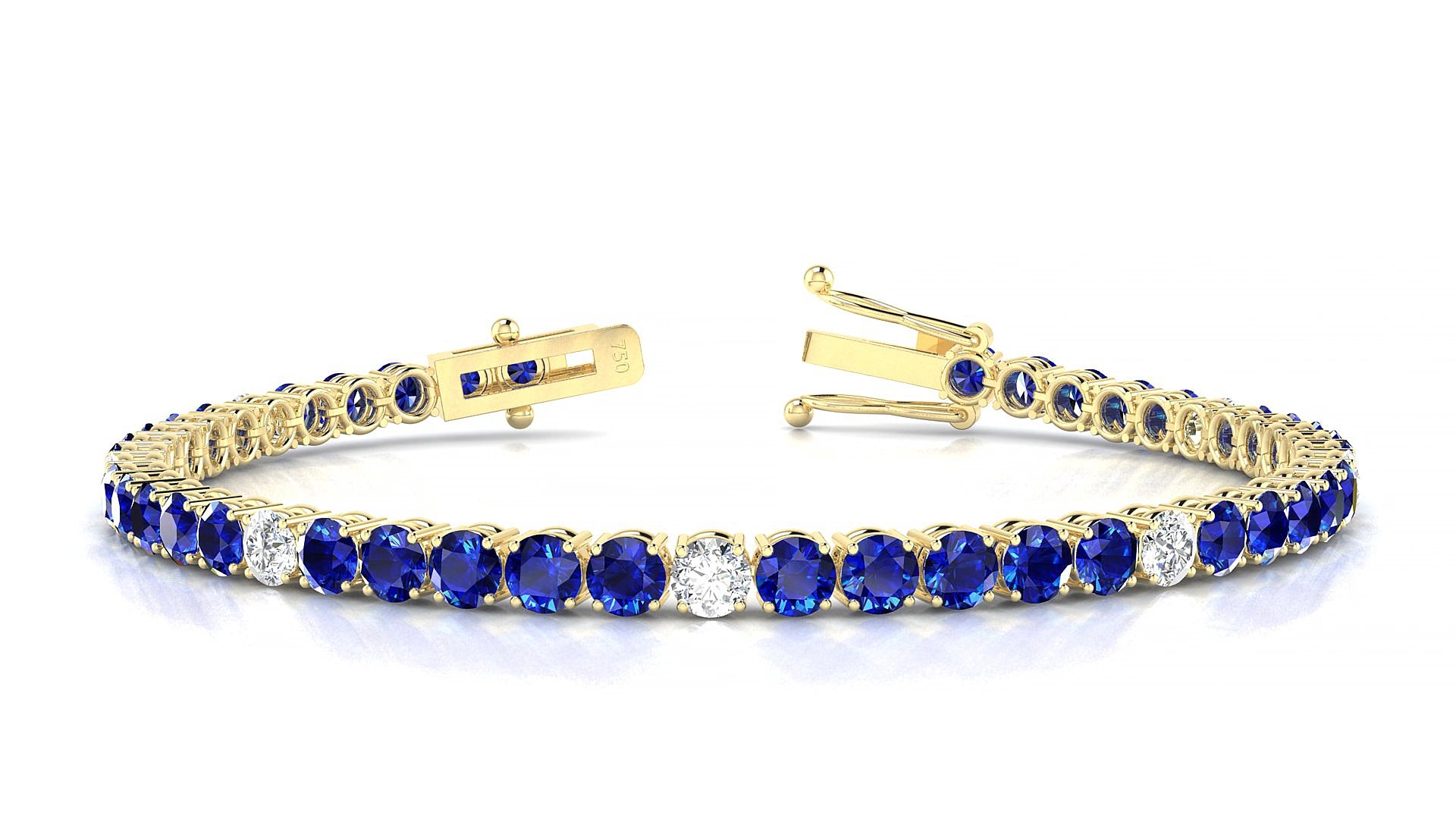 Capri 5-1 | 18k Yellow Gold 3.4 mm Round Natural Sapphire & Diamond 19 cm Tennis Bracelet