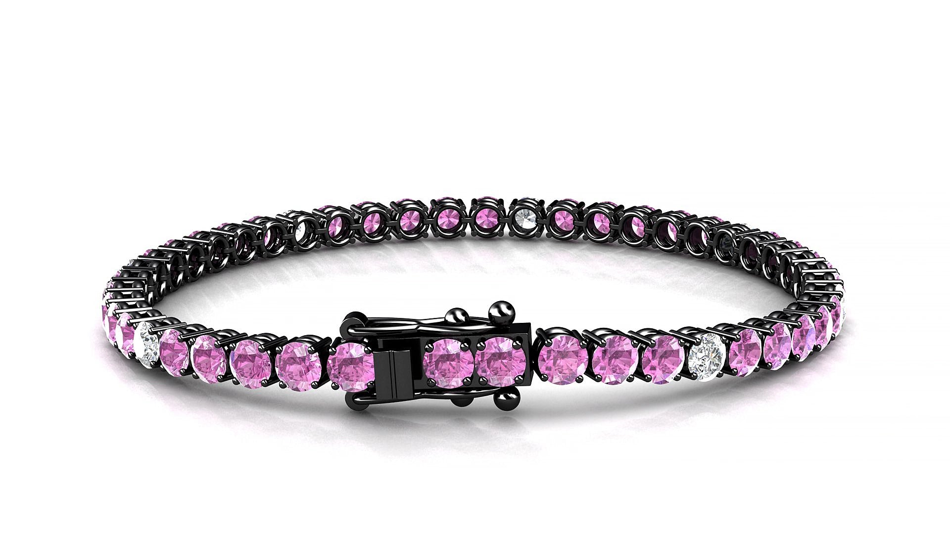 Capri 5-1 | 18k Black Gold 3.4 mm Round Natural Pink Sapphire & Diamond 17 cm Tennis Bracelet