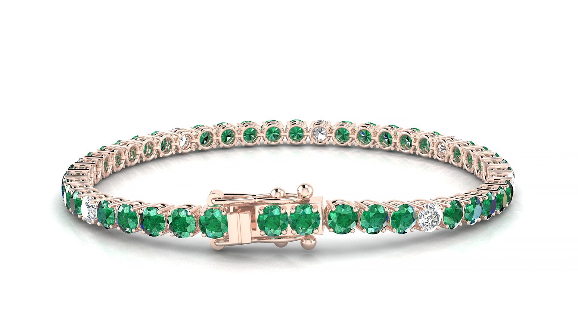 Capri 5-1 | 18k Rose Gold 3.4 mm Round Natural Emerald & Diamond 15 cm Tennis Bracelet