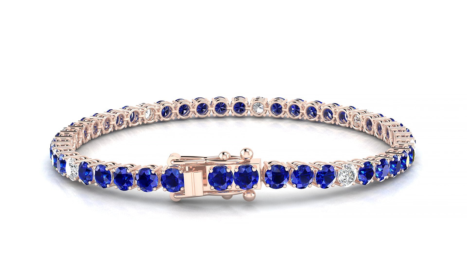 Capri 5-1 | 18k Rose Gold 3.4 mm Round Natural Sapphire & Diamond 16 cm Tennis Bracelet