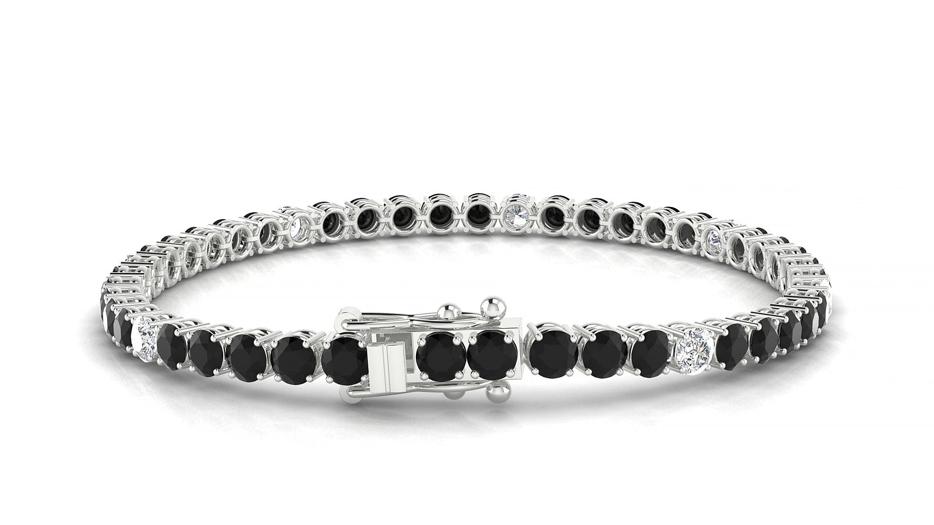 Capri 5-1 | 18k White Gold 3.4 mm Round Natural Black Diamond & Diamond 15 cm Tennis Bracelet