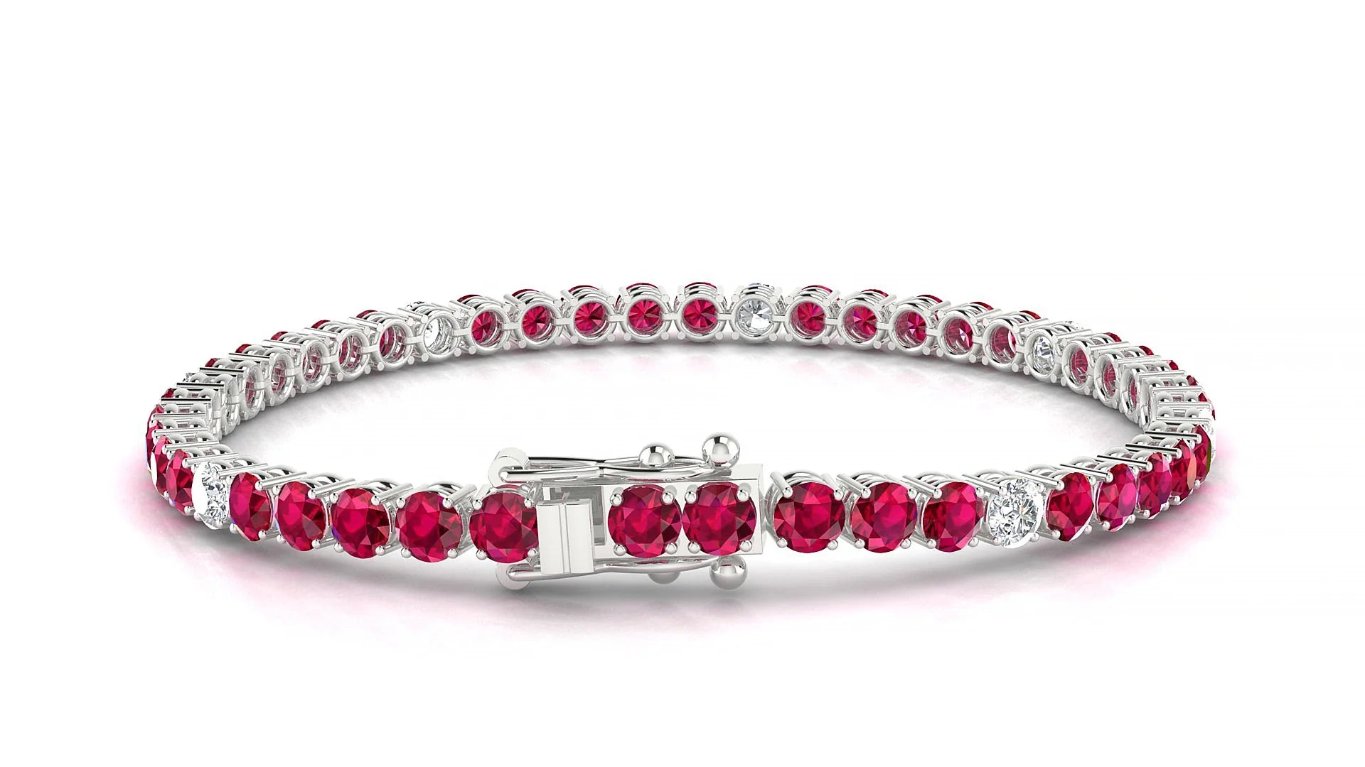 Capri 5-1 | 18k White Gold 3.4 mm Round Natural Ruby & Diamond Tennis Bracelet