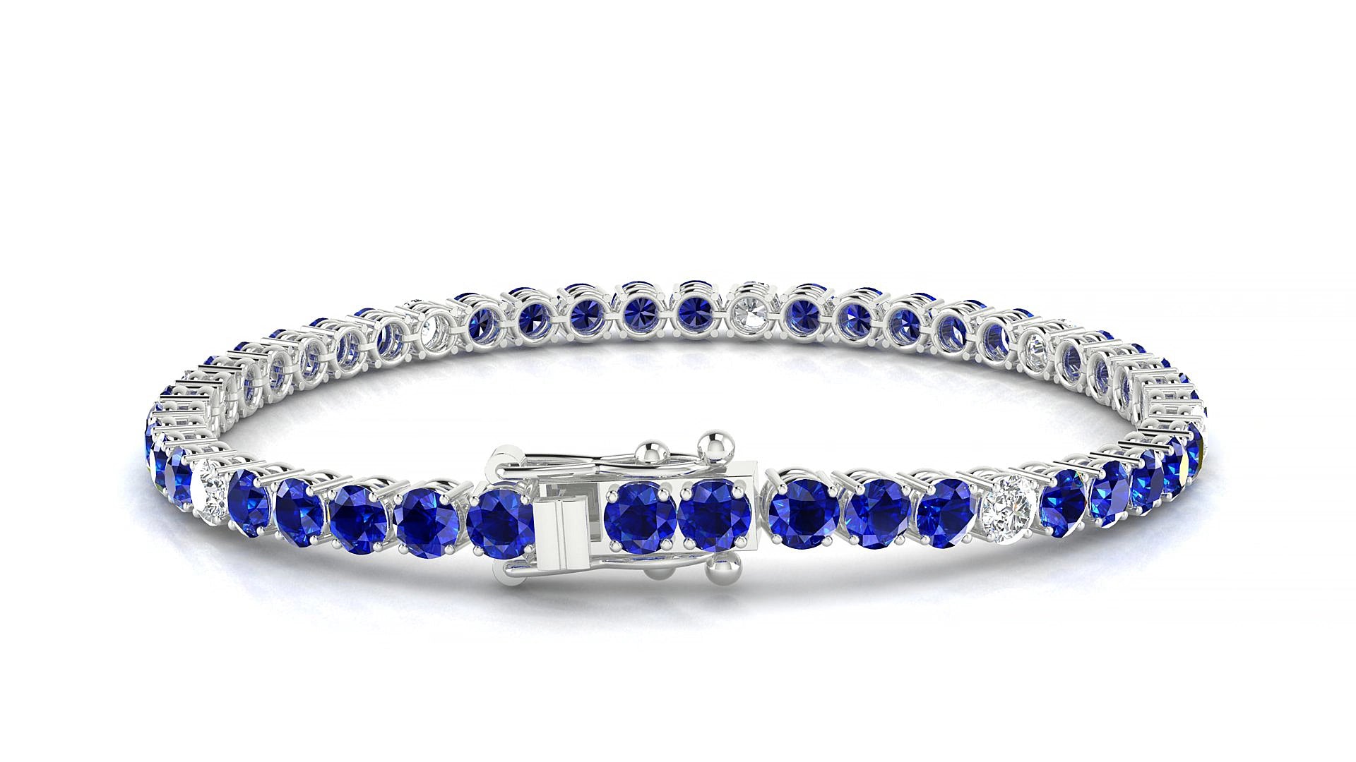 Capri 5-1 | 18k White Gold 3.4 mm Round Natural Sapphire & Diamond 15 cm Tennis Bracelet