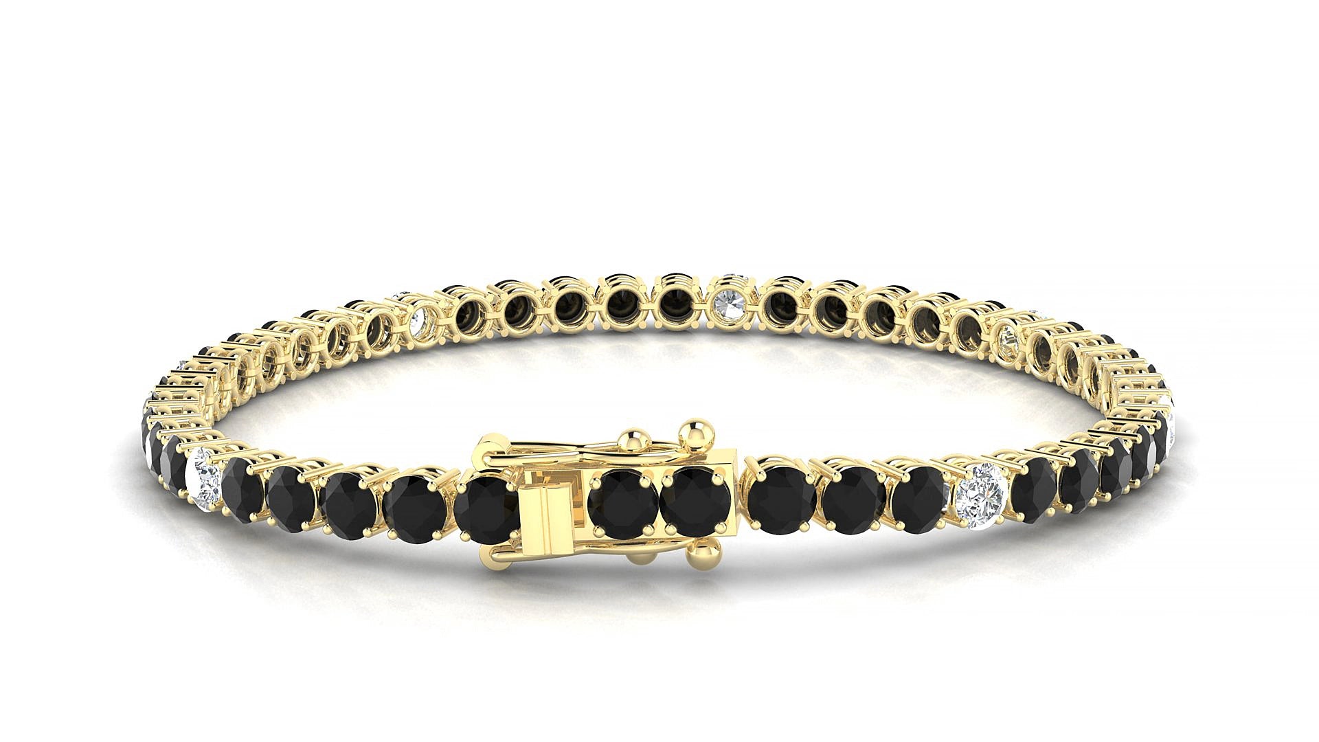 Capri 5-1 | 18k Yellow Gold 3.4 mm Round Natural Black Diamond & Diamond 15 cm Tennis Bracelet