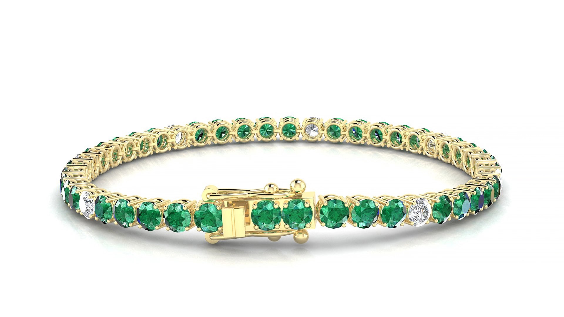 Capri 5-1 | 18k Yellow Gold 3.4 mm Round Natural Emerald & Diamond 17 cm Tennis Bracelet