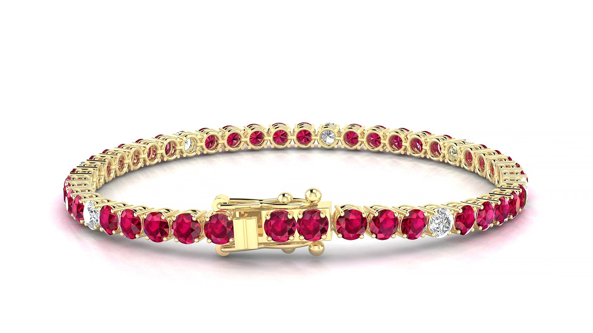 Capri 5-1 | 18k Yellow Gold 3.4 mm Round Natural Ruby & Diamond 15 cm Tennis Bracelet