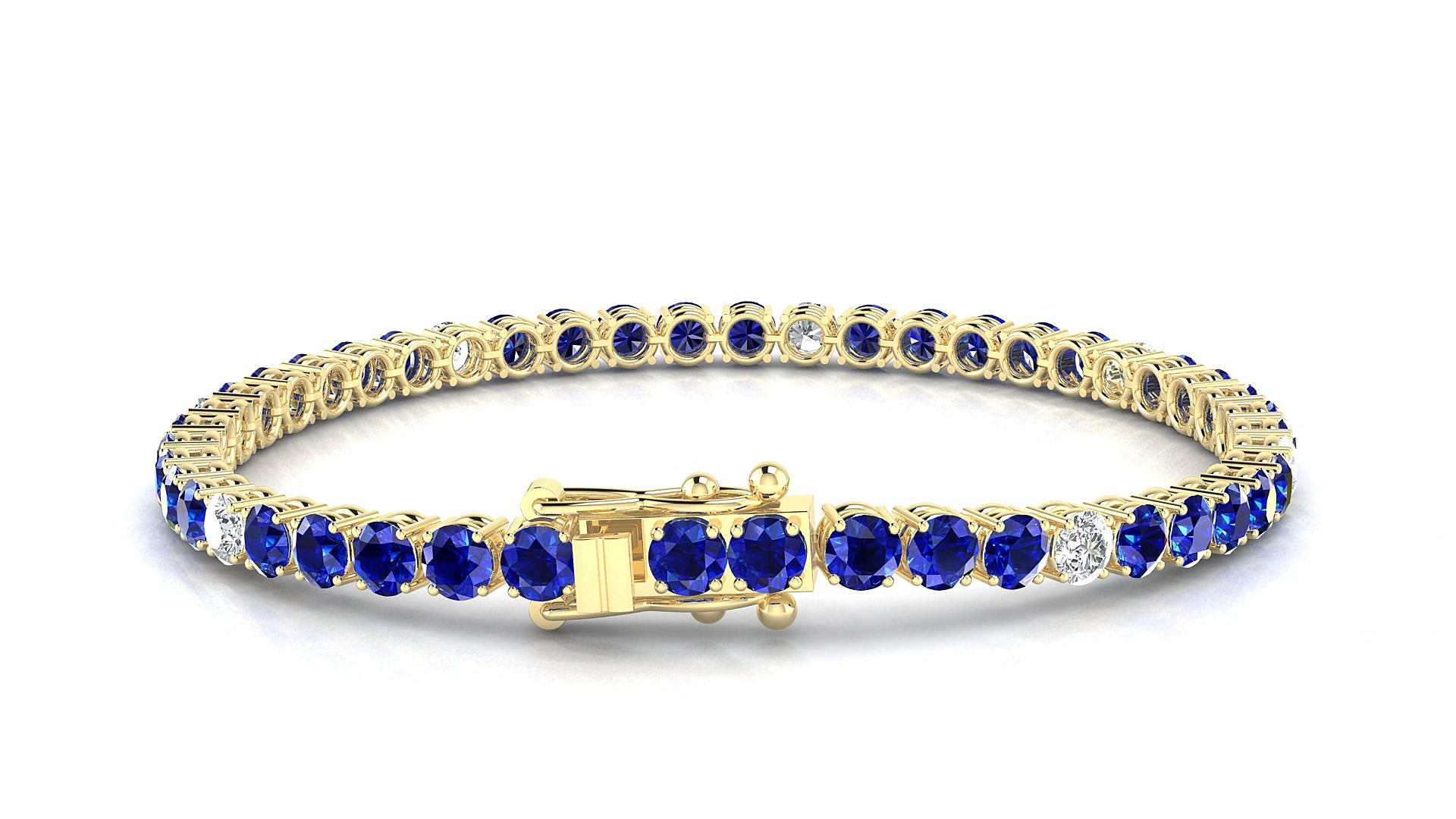 Capri 5-1 | 18k Yellow Gold 3.4 mm Round Natural Sapphire & Diamond 15 cm Tennis Bracelet