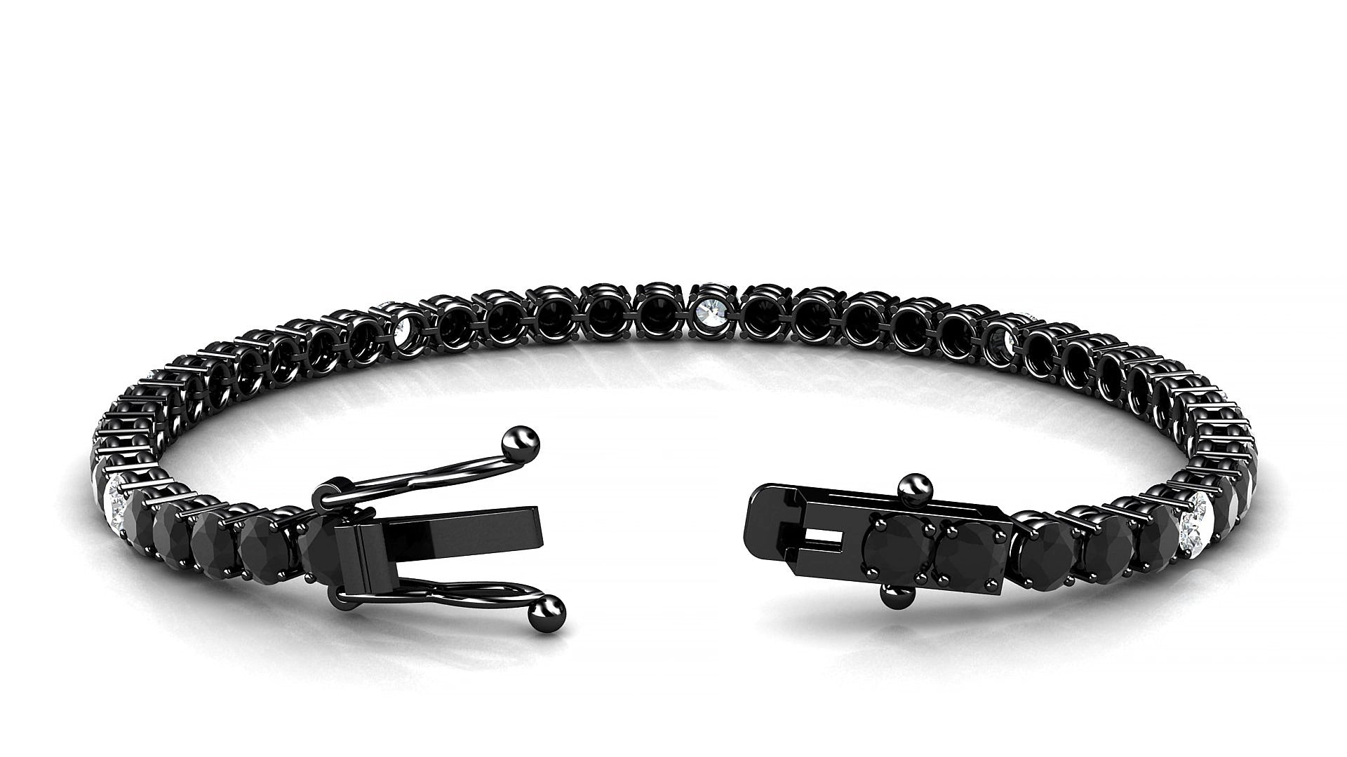 Capri 5-1 | 18k Black Gold 3.4 mm Round Natural Black Diamond & Diamond 20 cm Tennis Bracelet
