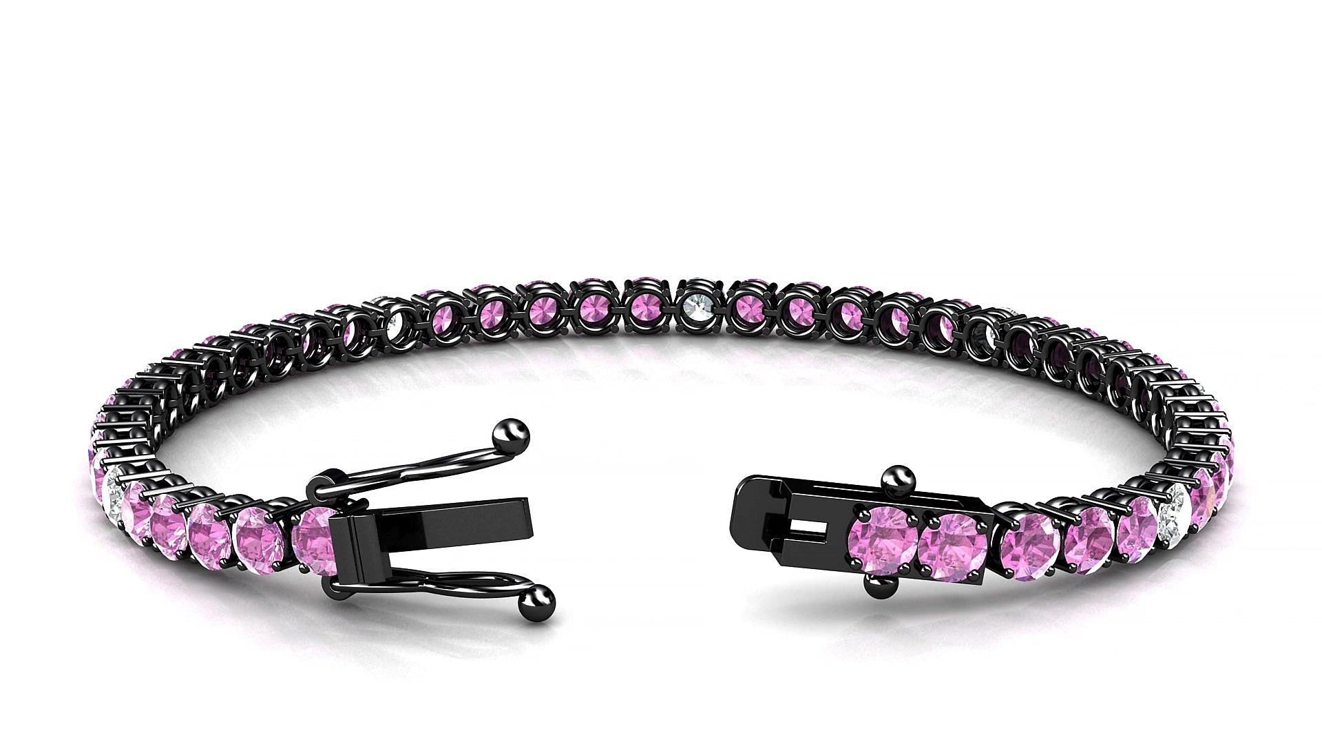 Capri 5-1 | 18k Black Gold 3.4 mm Round Natural Pink Sapphire & Diamond 17 cm Tennis Bracelet