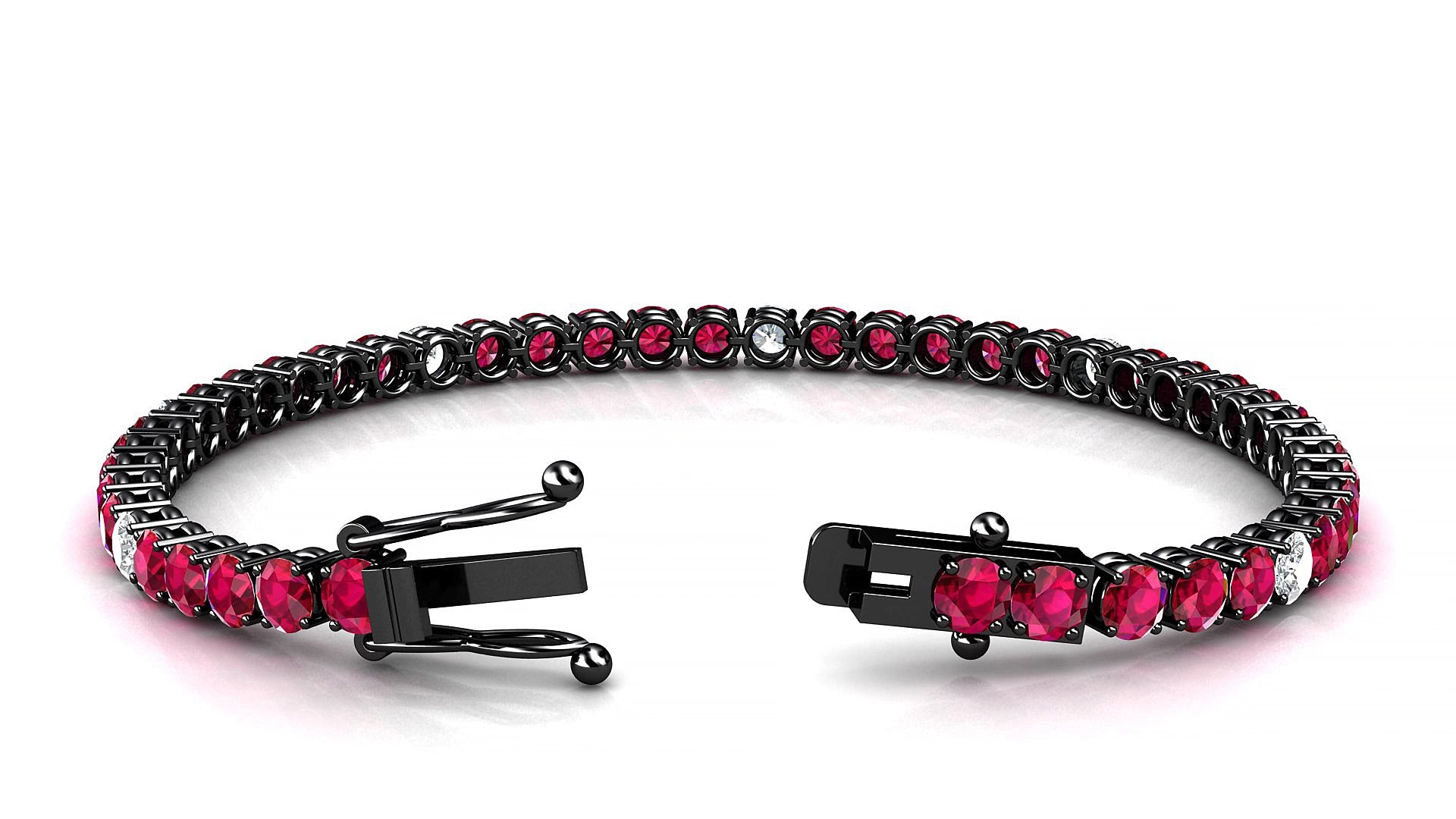 Capri 5-1 | 18k Black Gold 3.4 mm Round Natural Ruby & Diamond 15 cm Tennis Bracelet