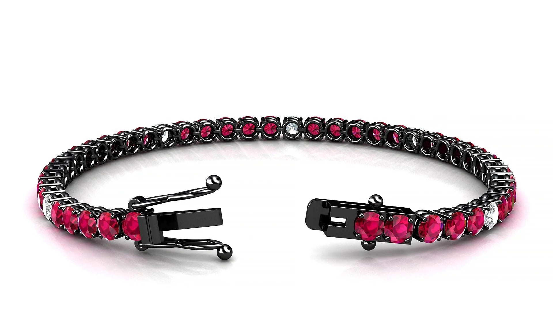 Capri 5-1 | 18k Black Gold 3.4 mm Round Natural Ruby & Diamond Tennis Bracelet