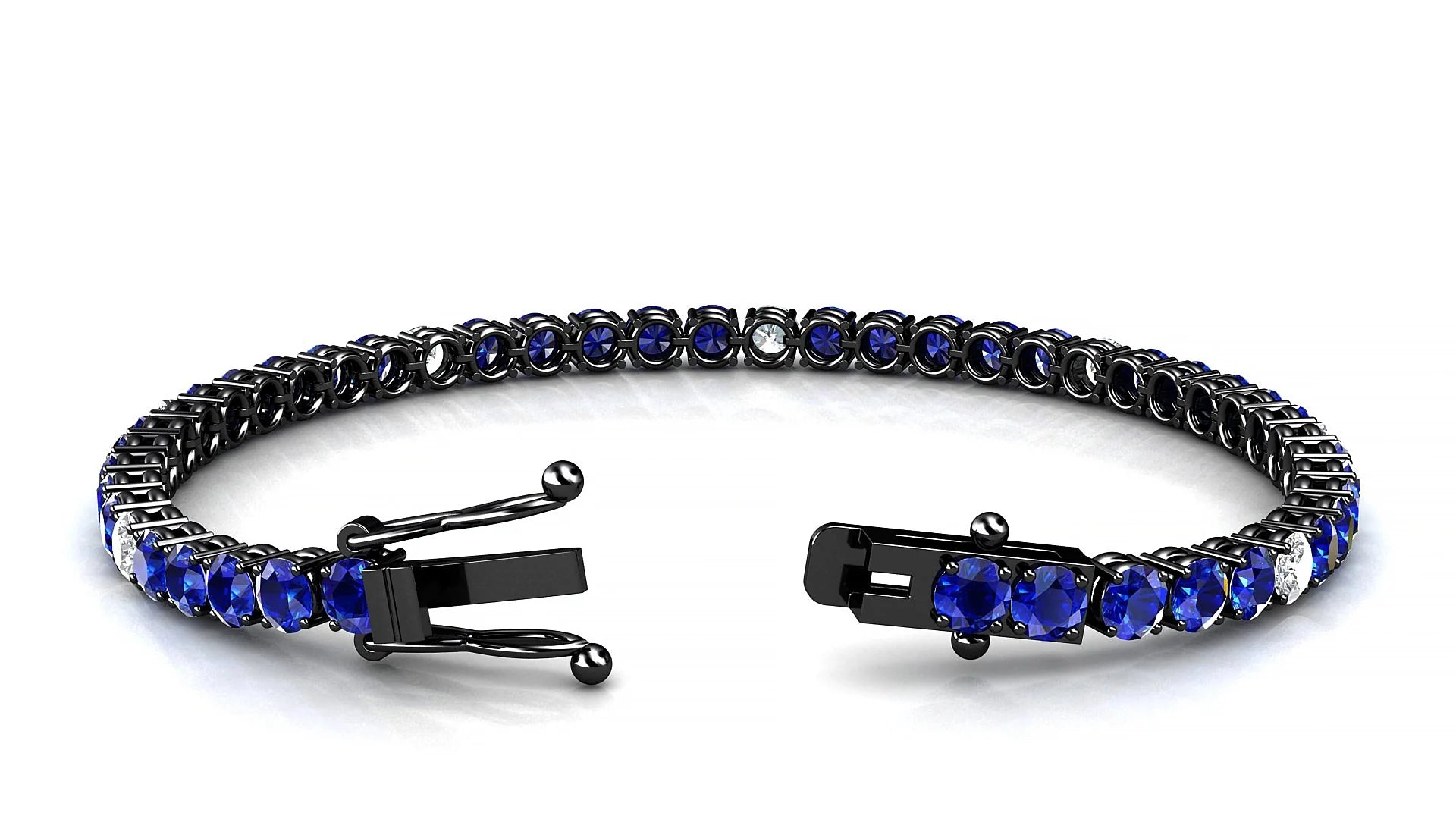 Capri 5-1 | 18k Black Gold 3.4 mm Round Natural Sapphire & Diamond Tennis Bracelet