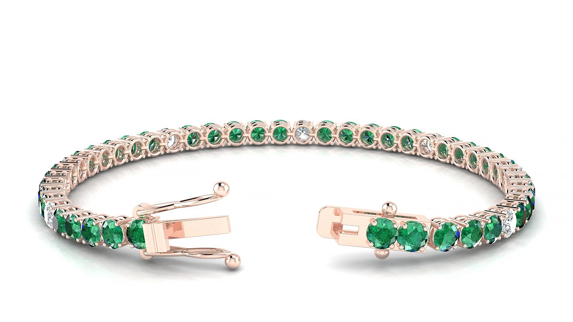 Capri 5-1 | 18k Rose Gold 3.4 mm Round Natural Emerald & Diamond 19 cm Tennis Bracelet