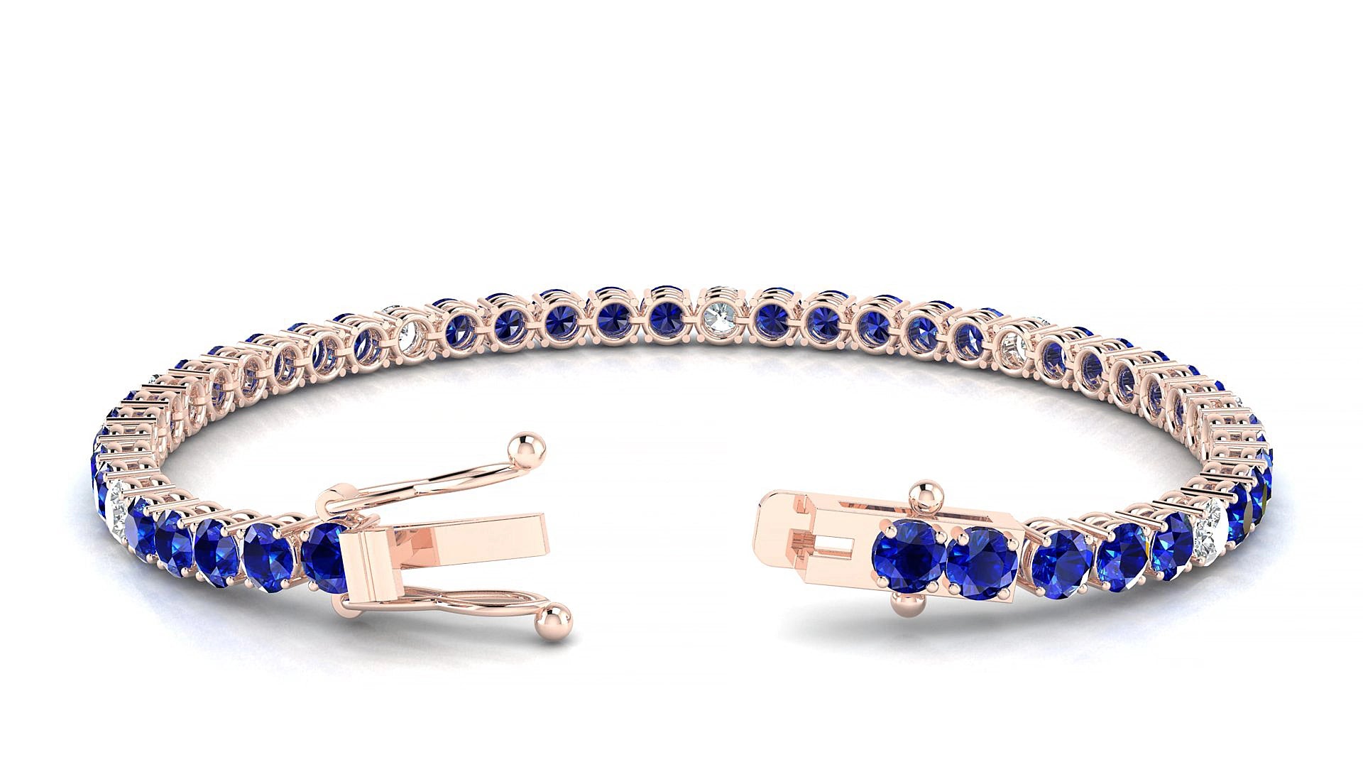 Capri 5-1 | 18k Rose Gold 3.4 mm Round Natural Sapphire & Diamond 16 cm Tennis Bracelet