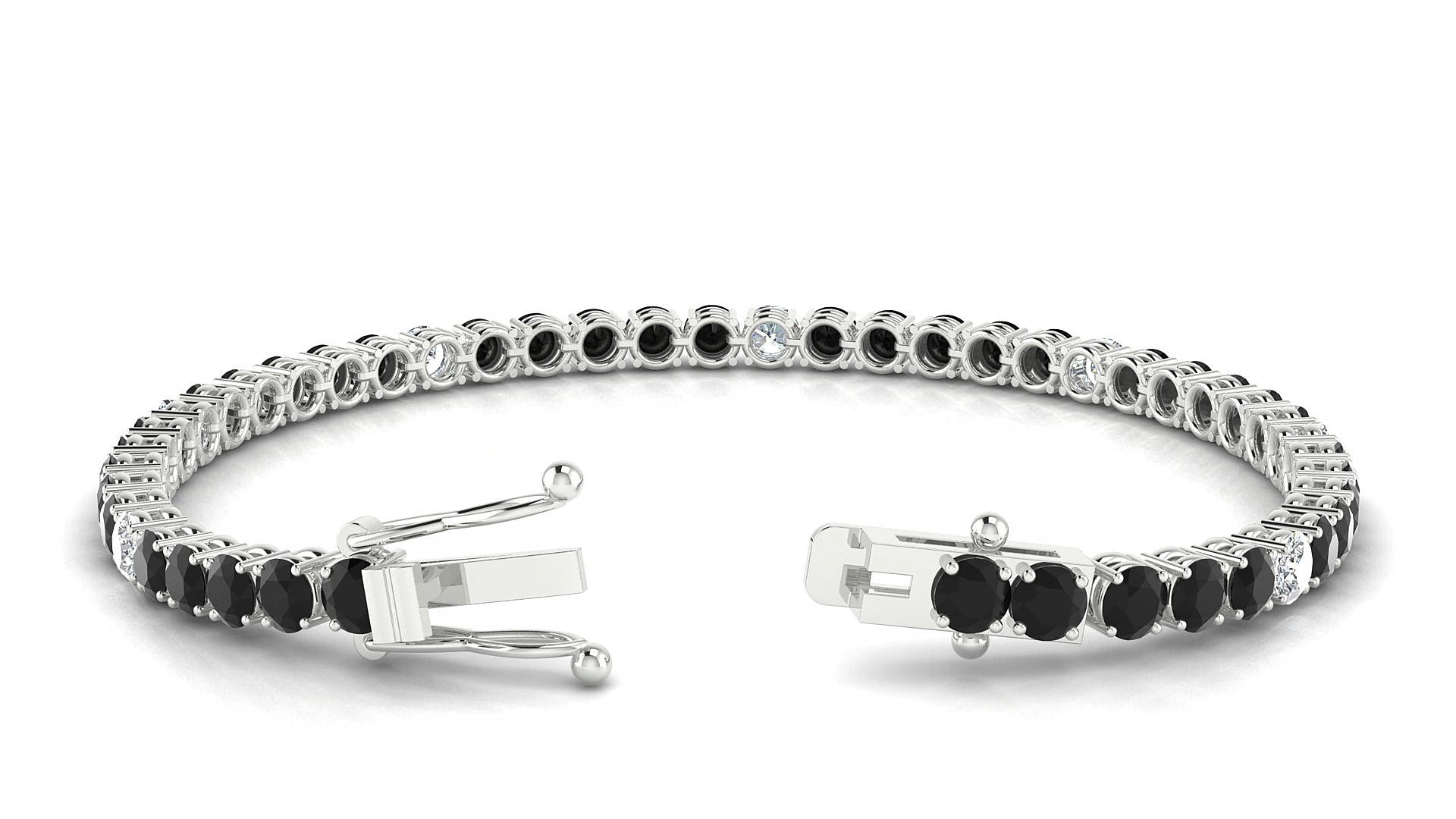 Capri 5-1 | 18k White Gold 3.4 mm Round Natural Black Diamond & Diamond 15 cm Tennis Bracelet