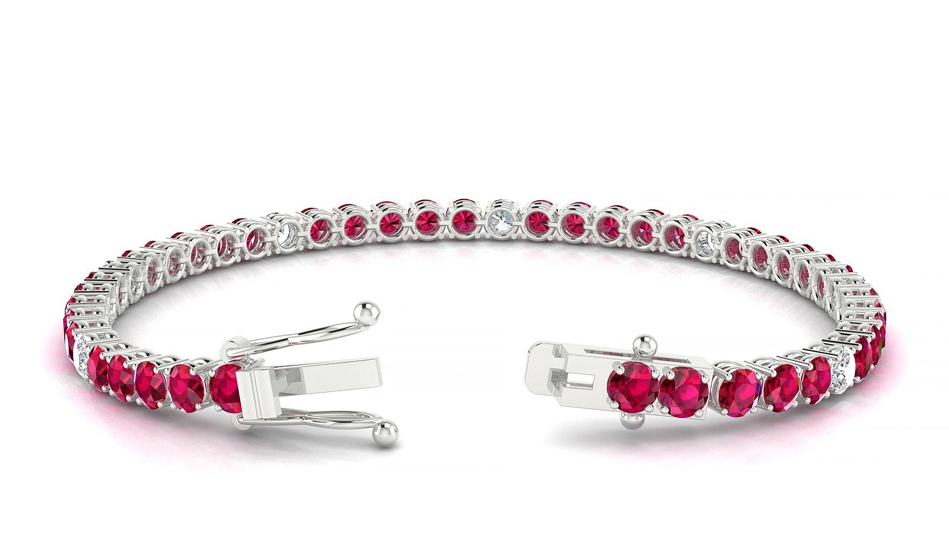 Capri 5-1 | 18k White Gold 3.4 mm Round Natural Ruby & Diamond 18 cm Tennis Bracelet