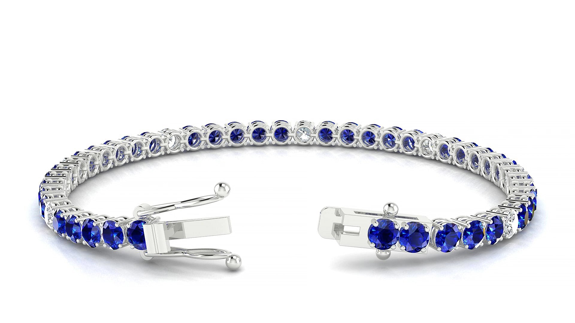 Capri 5-1 | 18k White Gold 3.4 mm Round Natural Sapphire & Diamond 15 cm Tennis Bracelet