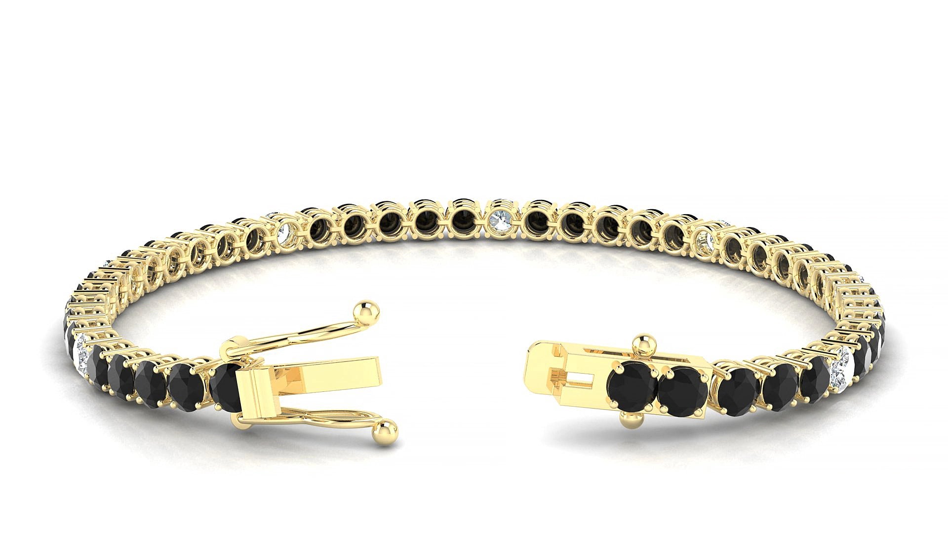 Capri 5-1 | 18k Yellow Gold 3.4 mm Round Natural Black Diamond & Diamond 19 cm Tennis Bracelet