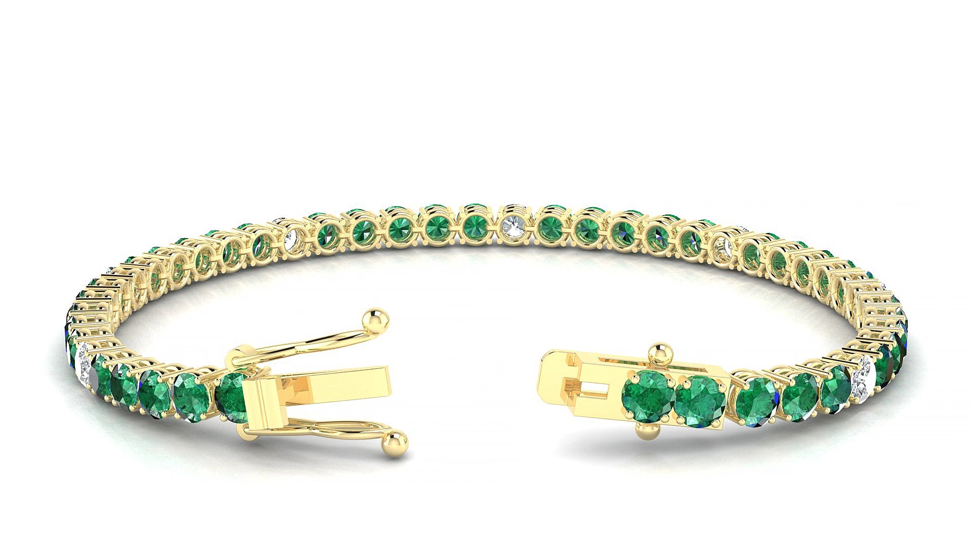 Capri 5-1 | 18k Yellow Gold 3.4 mm Round Natural Emerald & Diamond 15 cm Tennis Bracelet