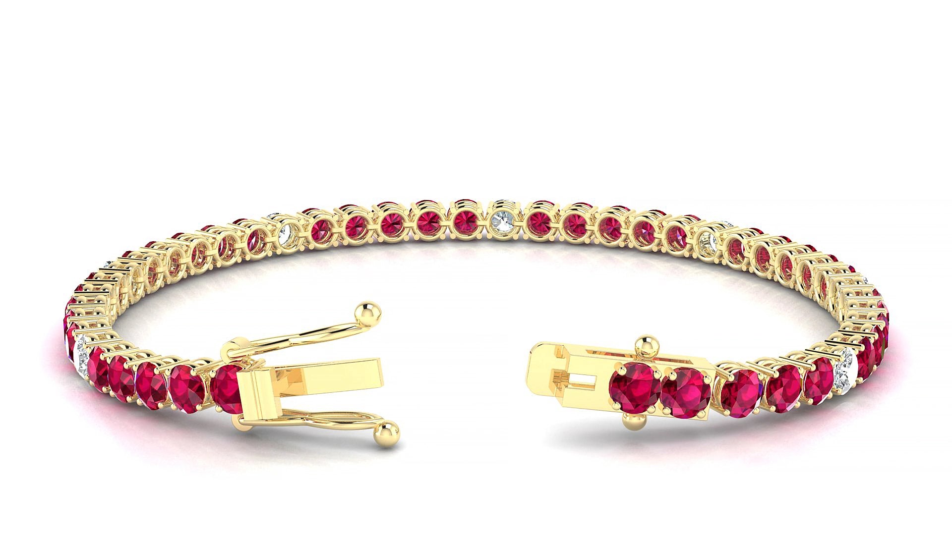 Capri 5-1 | 18k Yellow Gold 3.4 mm Round Natural Ruby & Diamond 18 cm Tennis Bracelet