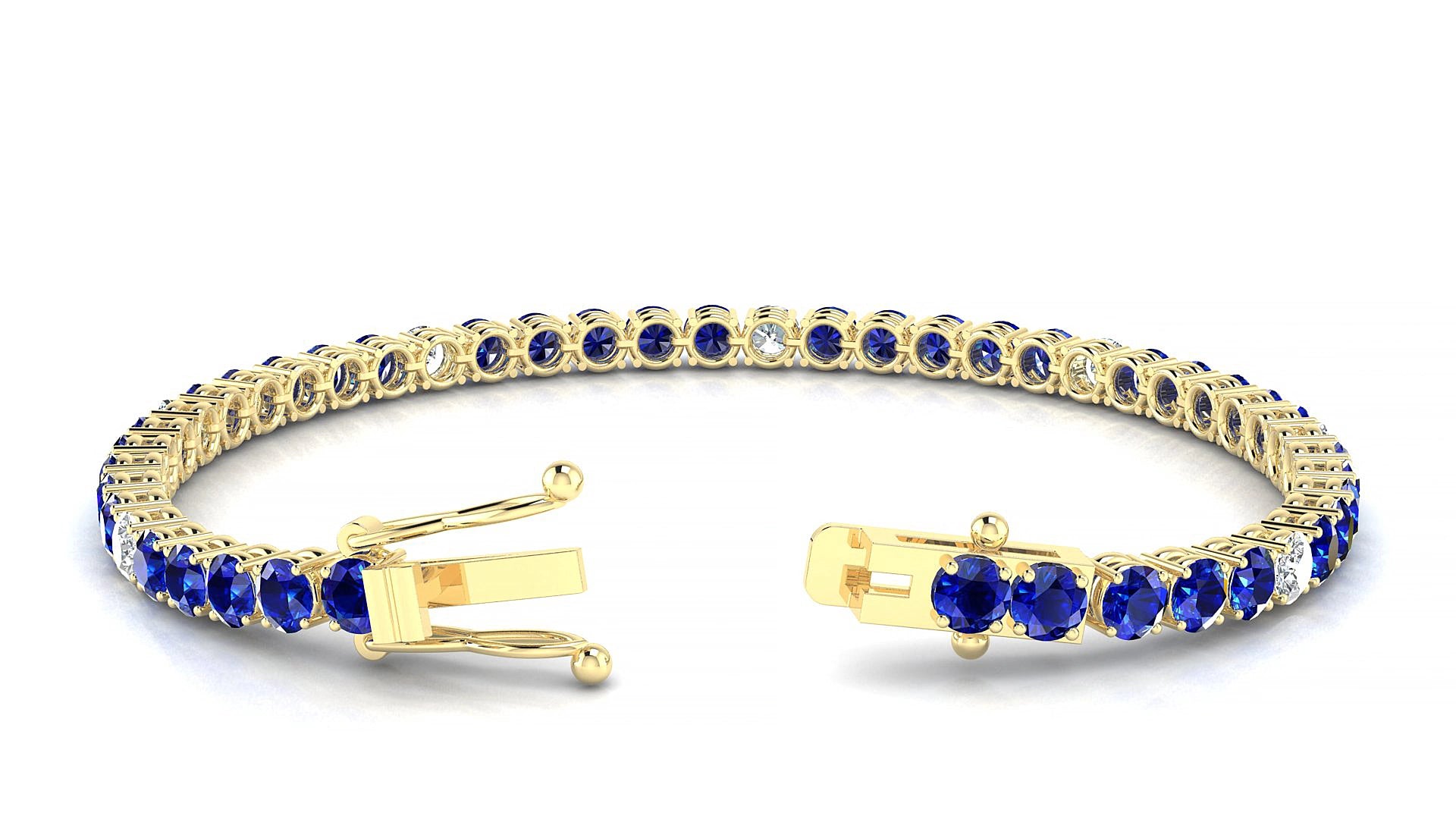 Capri 5-1 | 18k Yellow Gold 3.4 mm Round Natural Sapphire & Diamond 16 cm Tennis Bracelet