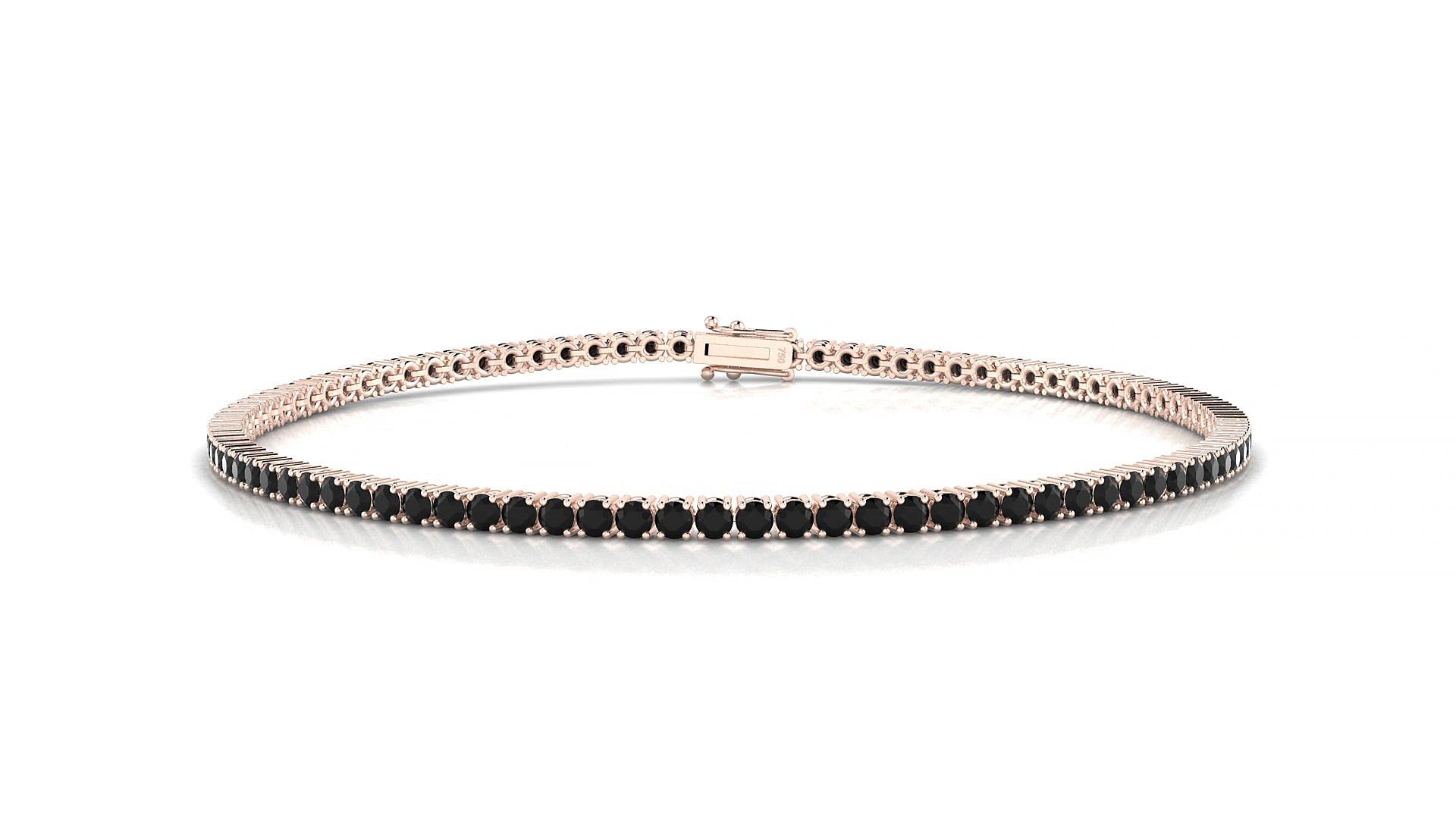 Capri | 18k Rose Gold 1.7 mm Round Natural Black Diamond 17 cm Tennis Bracelet