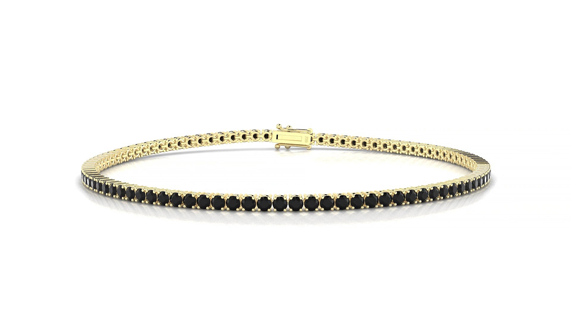 Capri | 18k Yellow Gold 1.7 mm Round Natural Black Diamond 16 cm Tennis Bracelet