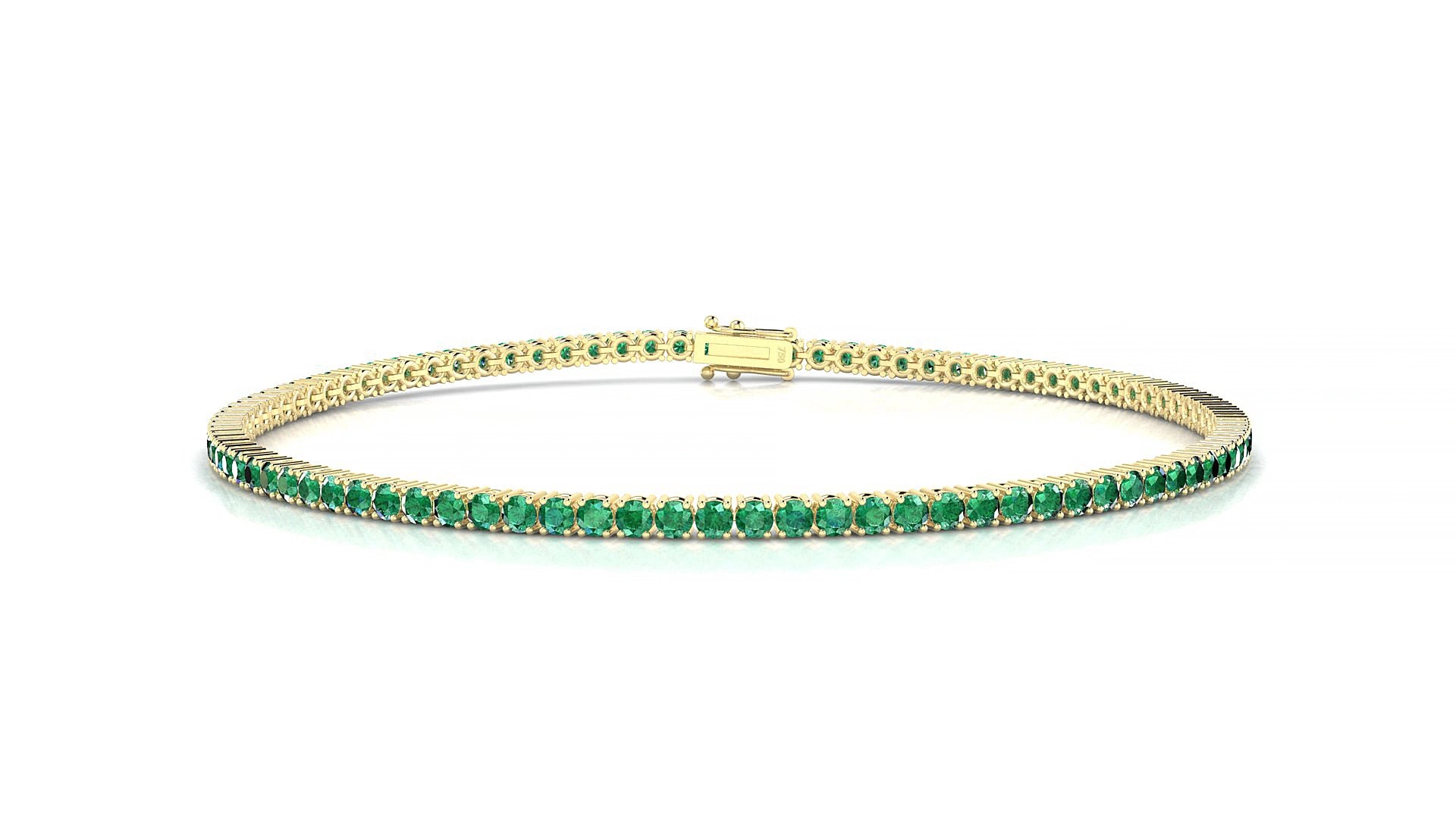Capri | 18k Yellow Gold 1.7 mm Round Natural Emerald 15 cm Tennis Bracelet