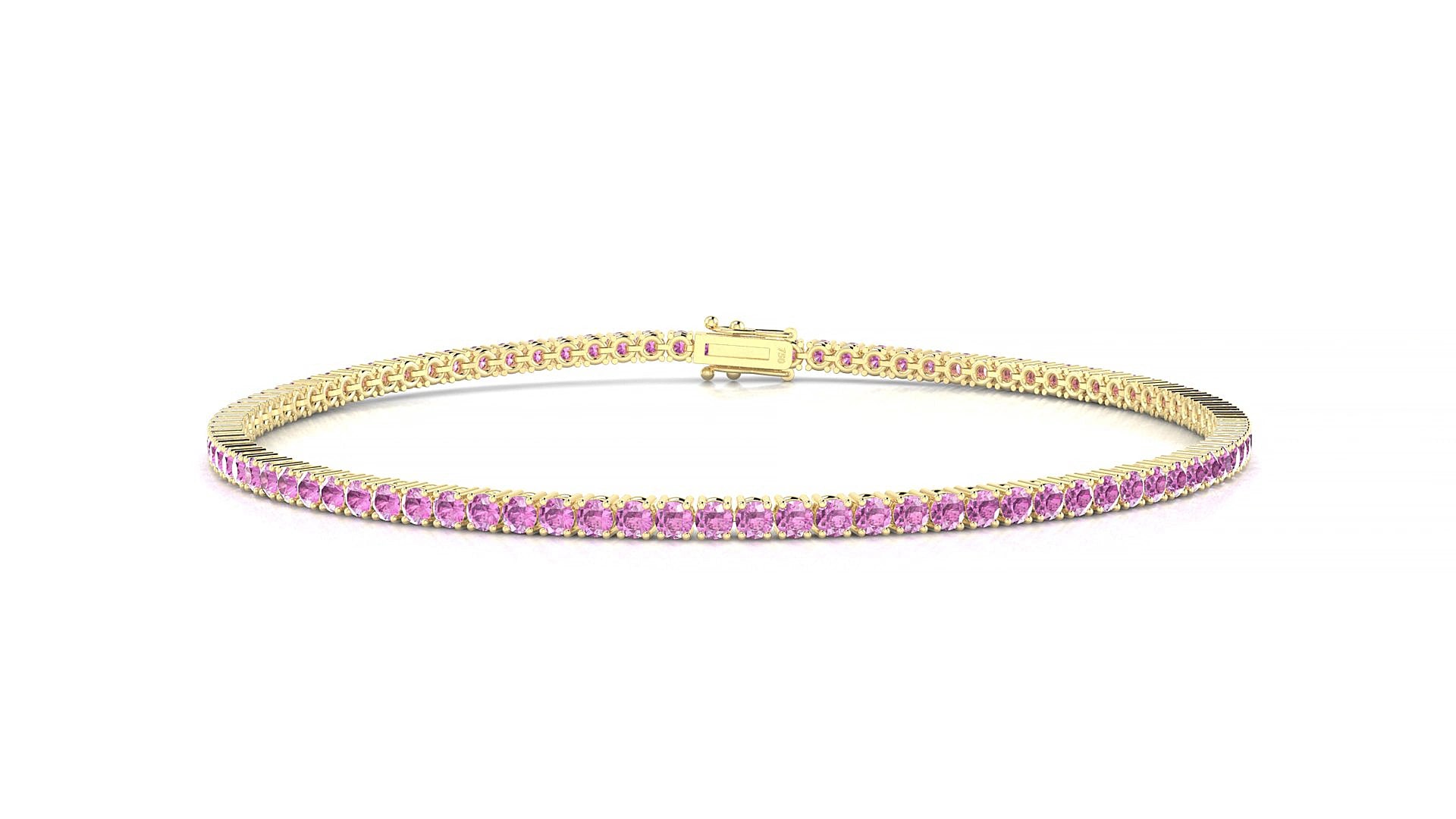 Capri | 18k Yellow Gold 1.7 mm Round Natural Pink Sapphire 16 cm Tennis Bracelet