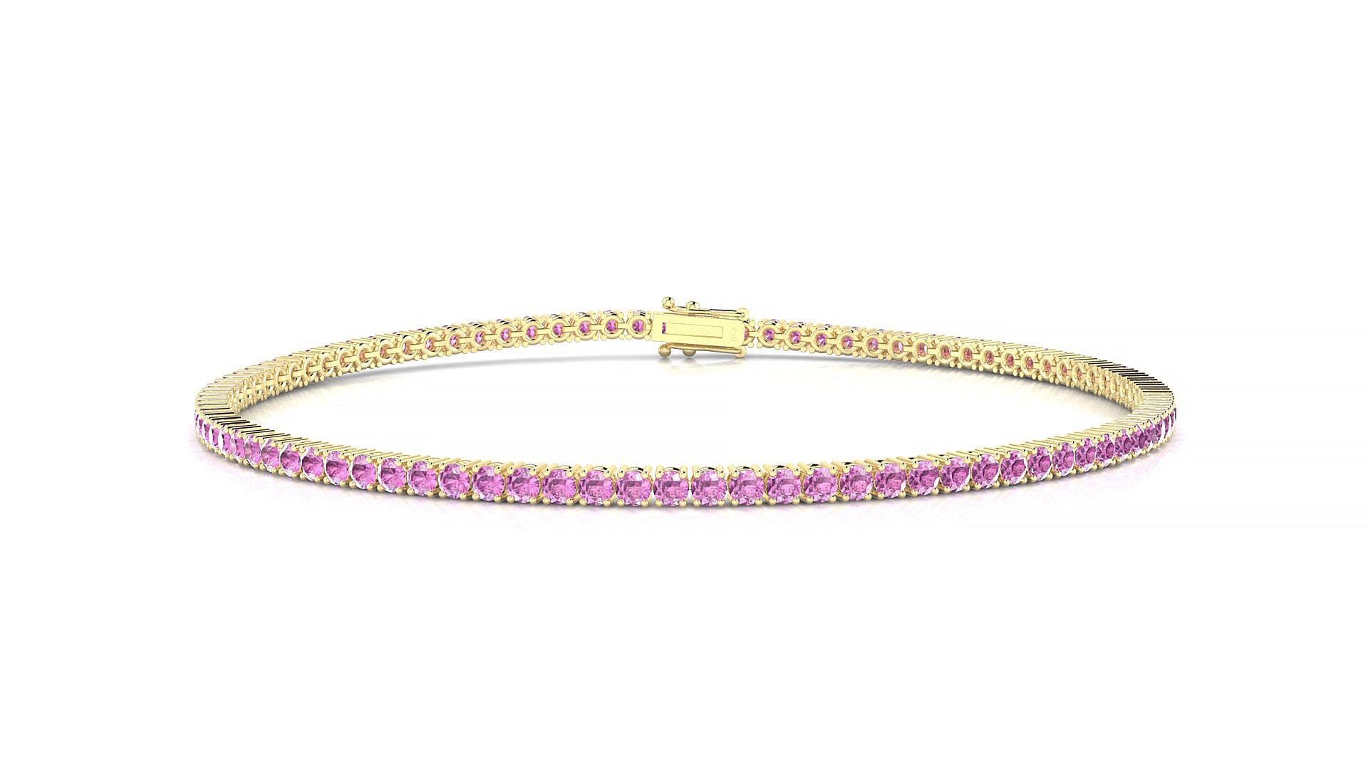 Capri | 18k Yellow Gold 1.7 mm Round Natural Pink Sapphire Tennis Bracelet