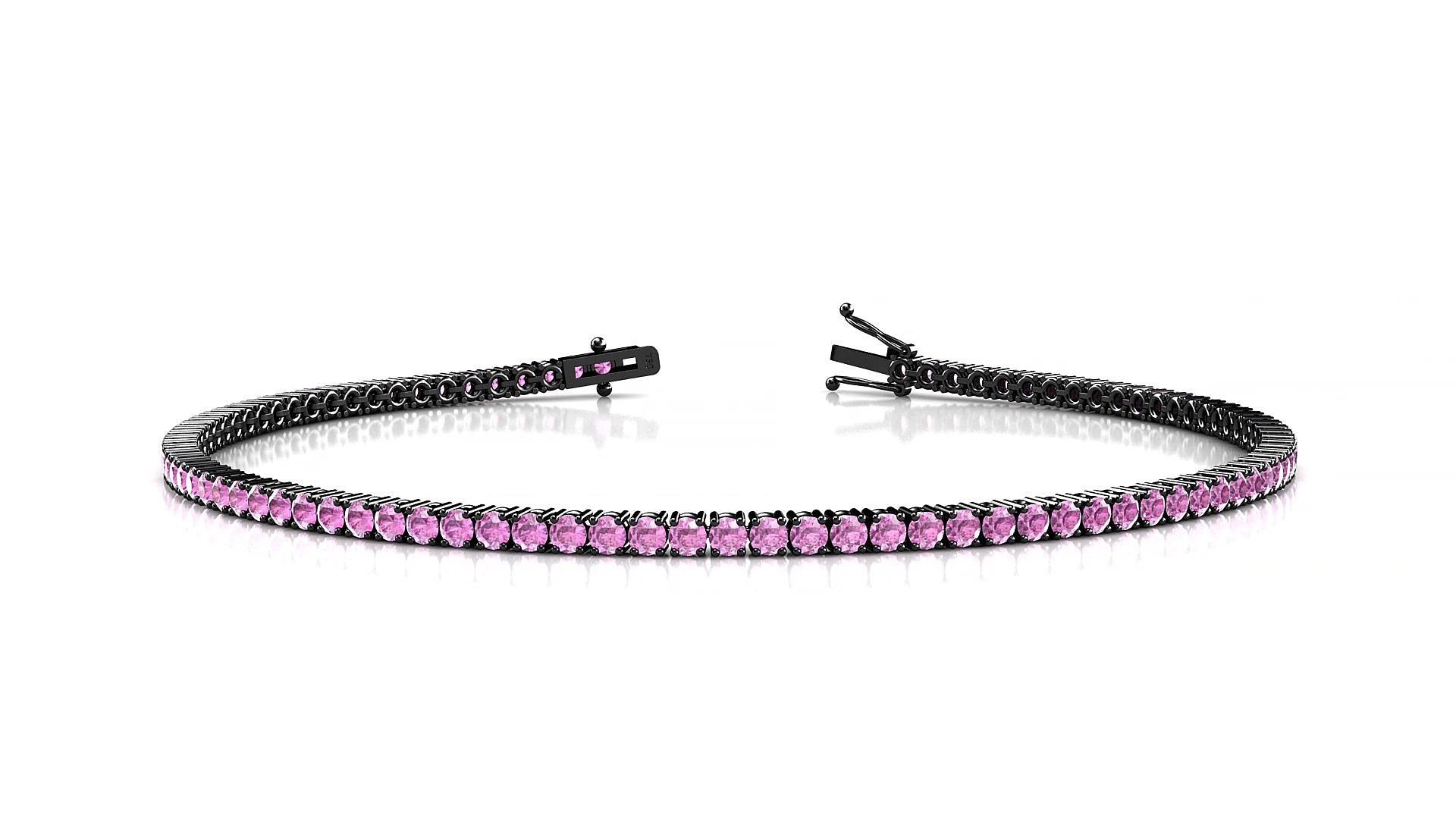 Capri | 18k Black Gold 1.7 mm Round Natural Pink Sapphire 15 cm Tennis Bracelet