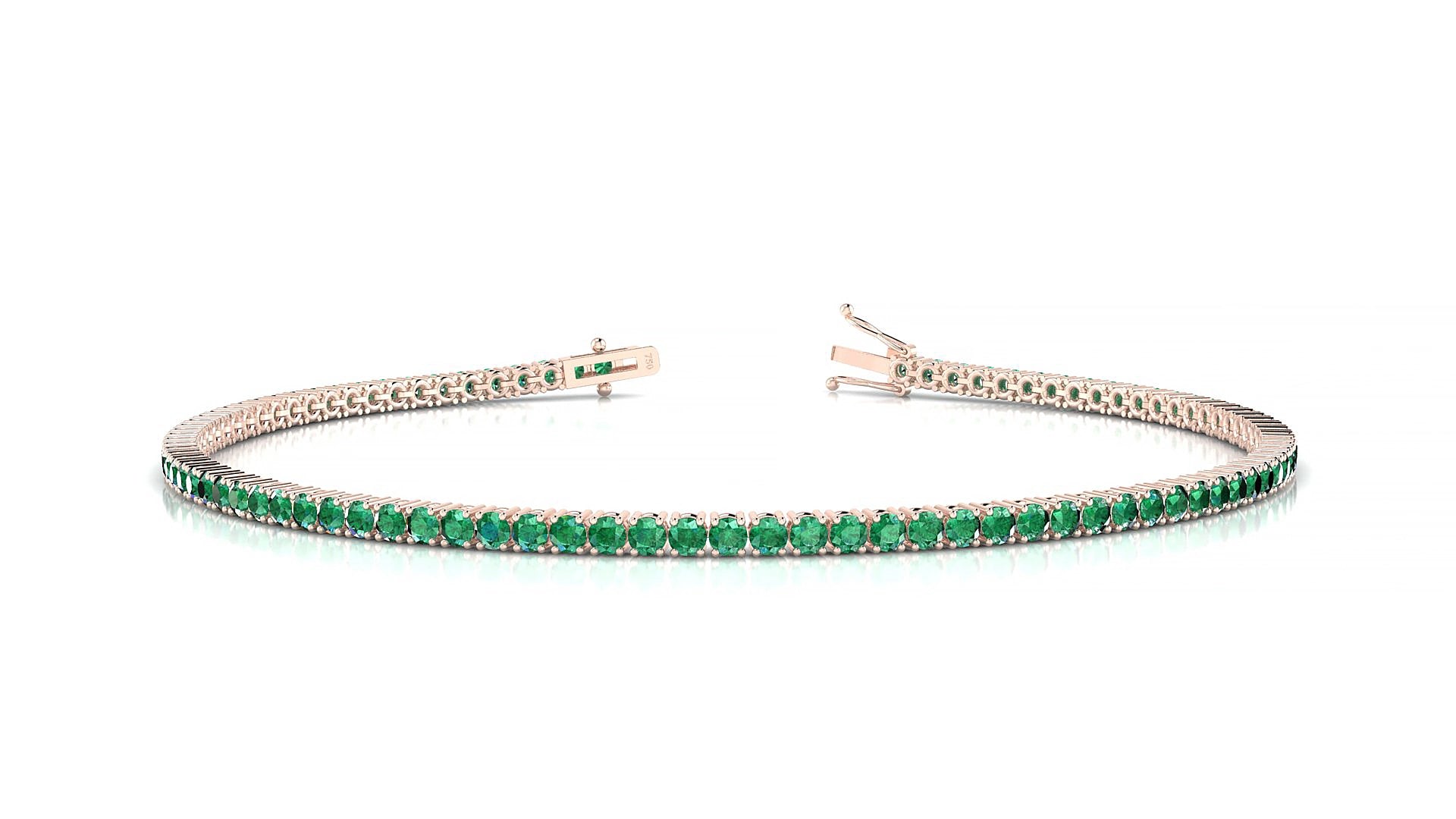 Capri | 18k Rose Gold 1.7 mm Round Natural Emerald 15 cm Tennis Bracelet