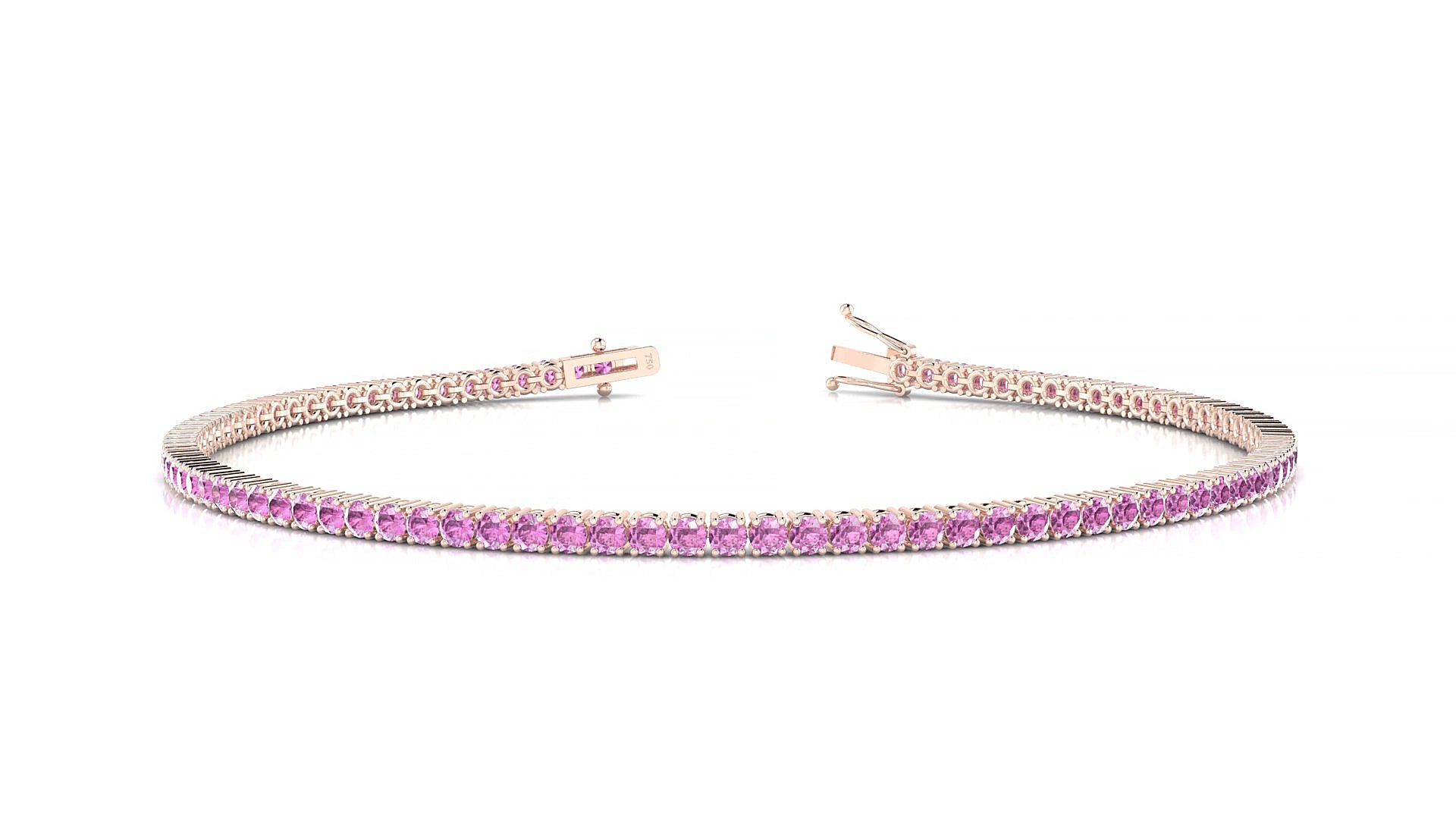 Capri | 18k Rose Gold 1.7 mm Round Natural Pink Sapphire 16 cm Tennis Bracelet