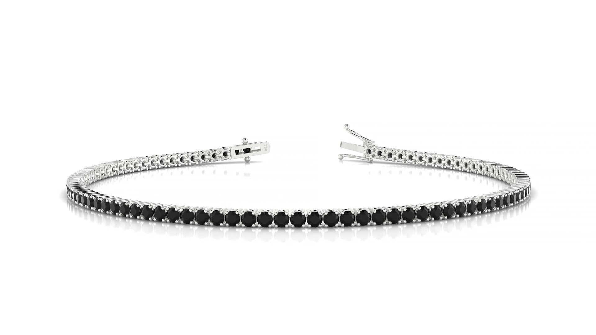 Capri | 18k White Gold 1.7 mm Round Natural Black Diamond 18 cm Tennis Bracelet