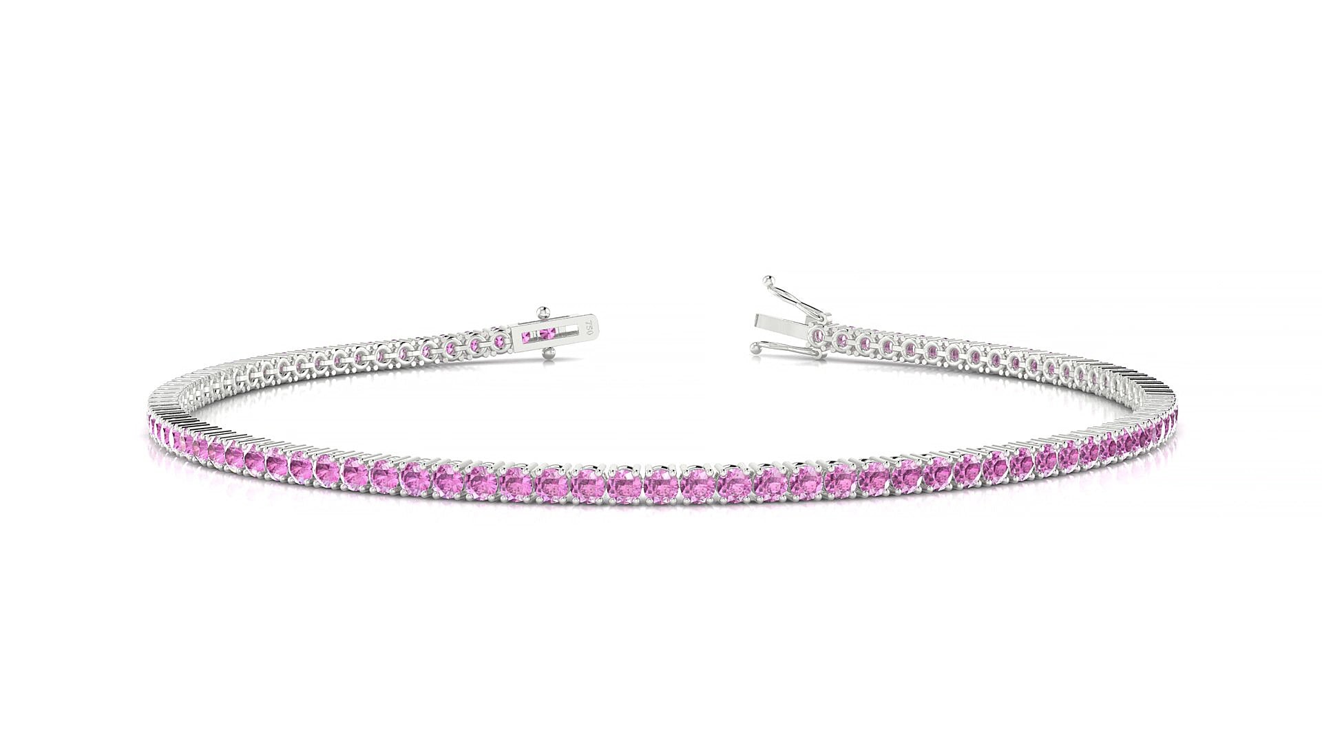 Capri | 18k White Gold 1.7 mm Round Natural Pink Sapphire 18 cm Tennis Bracelet