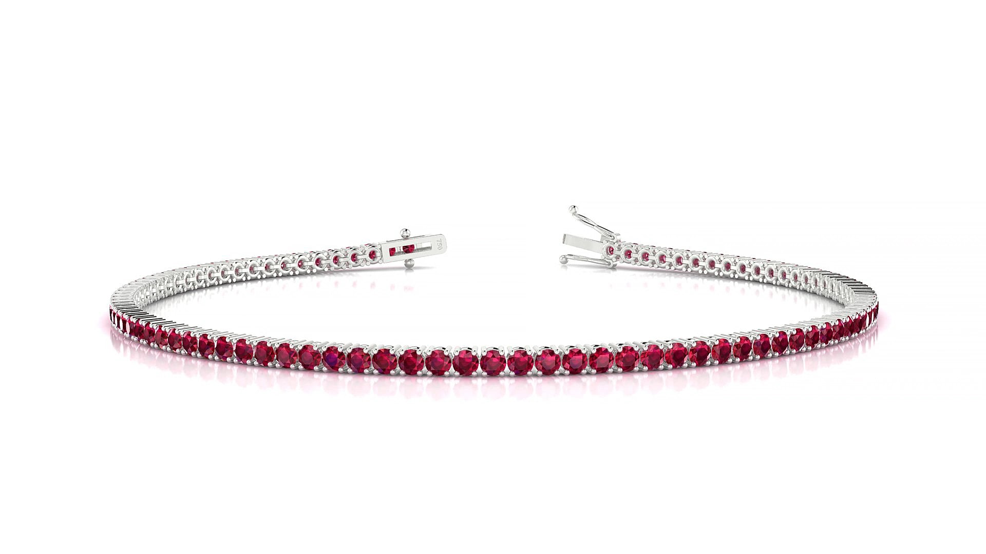 Capri | 18k White Gold 1.7 mm Round Natural Ruby 16 cm Tennis Bracelet