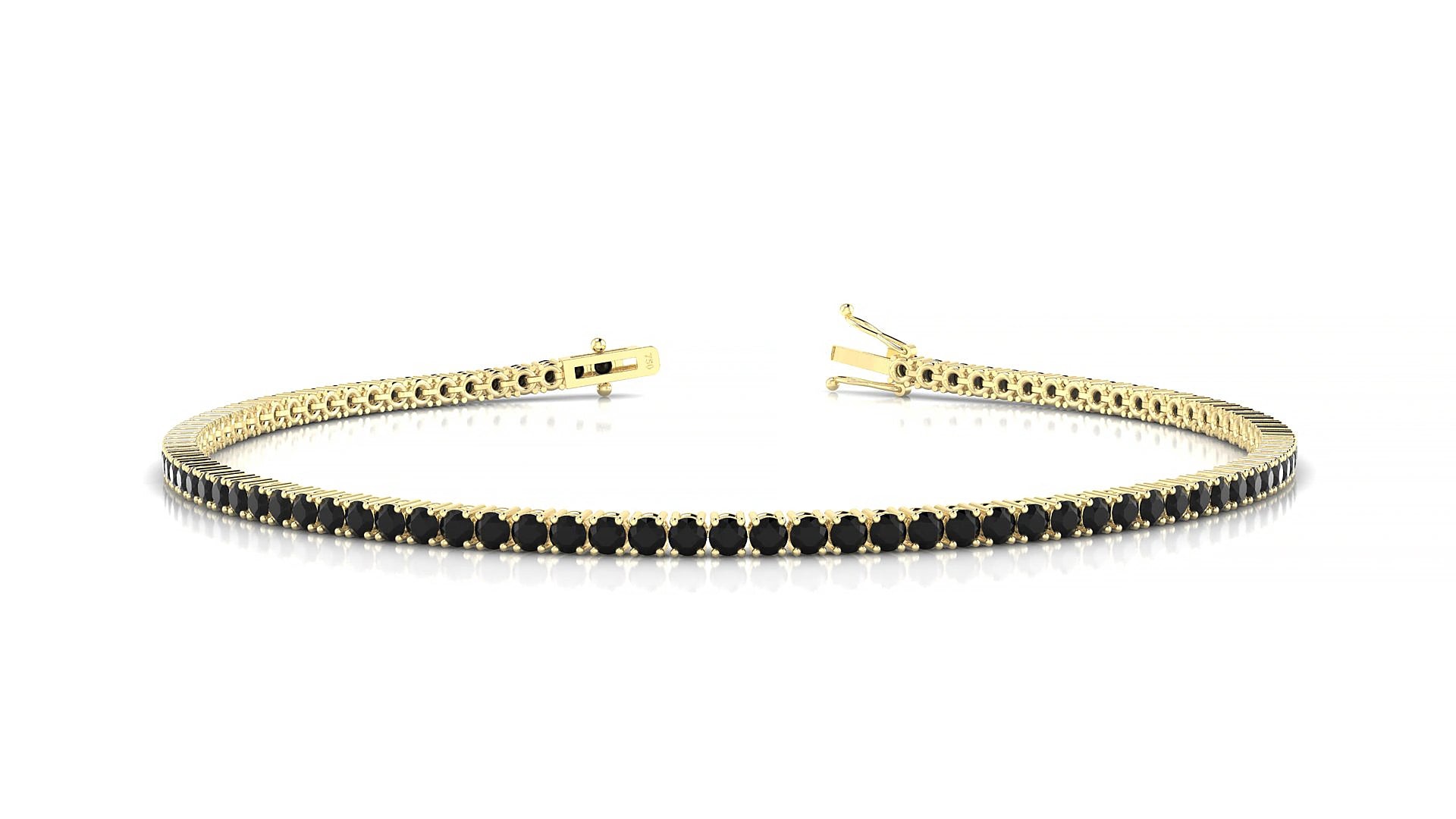 Capri | 18k Yellow Gold 1.7 mm Round Natural Black Diamond 15 cm Tennis Bracelet