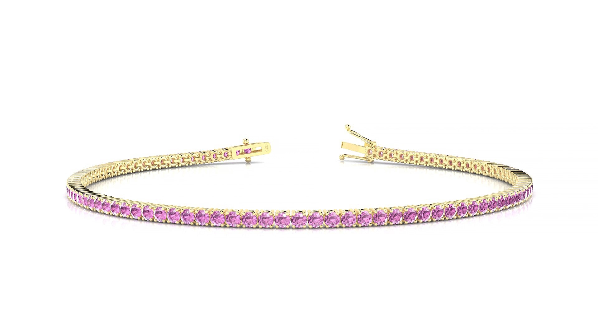 Capri | 18k Yellow Gold 1.7 mm Round Natural Pink Sapphire 19 cm Tennis Bracelet
